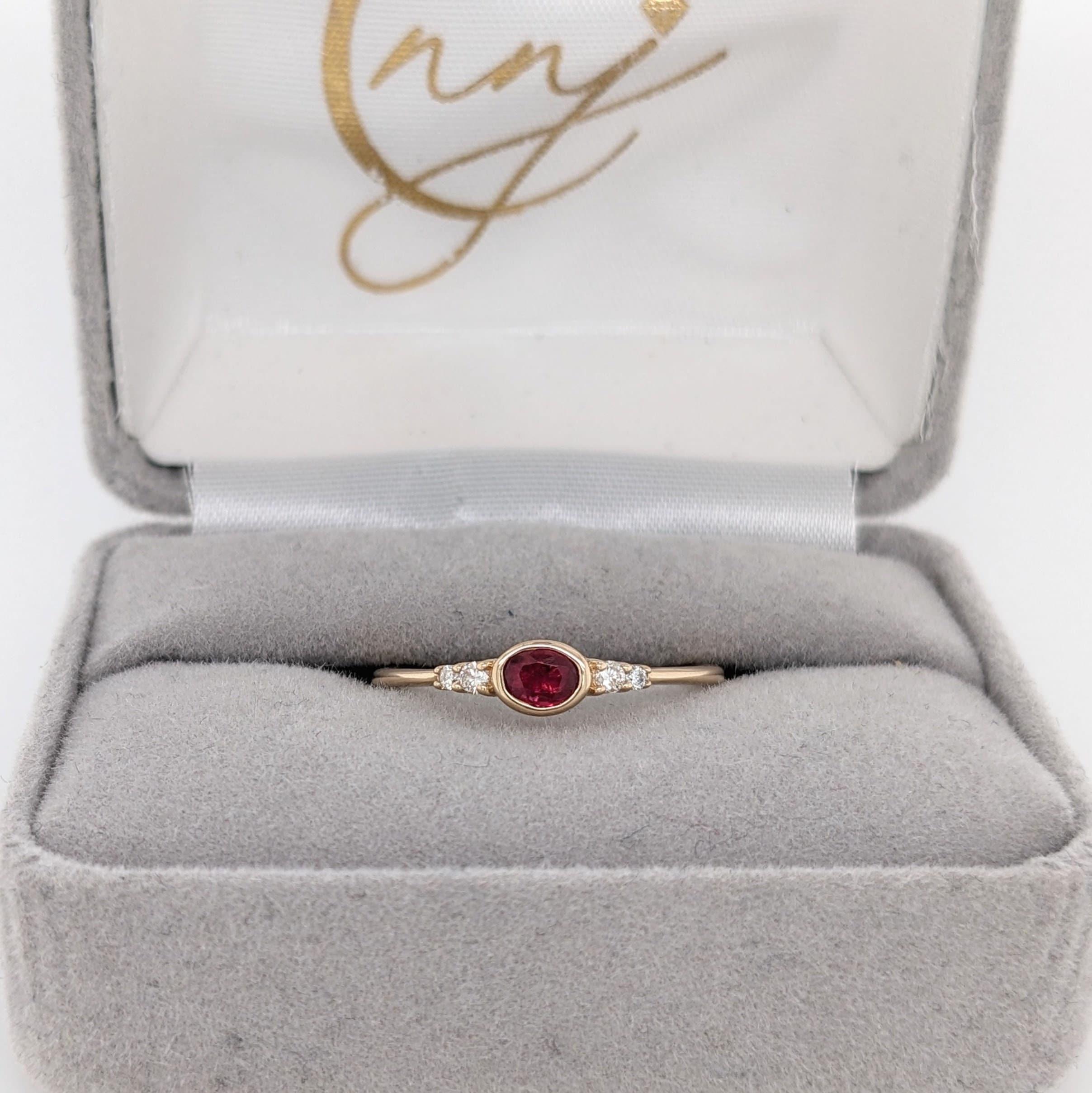 Minimalist Ruby Ring w Earth Mined Diamonds in Solid 14K Gold Oval 4.5x3.5mm For Sale 2