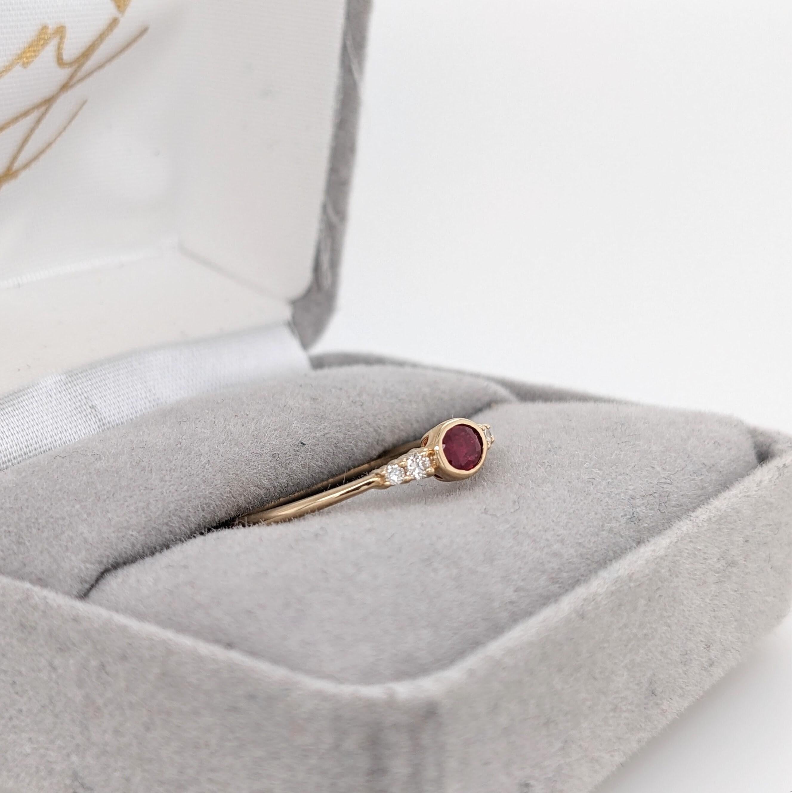 Minimalist Ruby Ring w Earth Mined Diamonds in Solid 14K Gold Oval 4.5x3.5mm For Sale 3