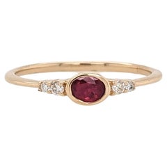 Minimalist Ruby Ring w Earth Mined Diamonds in Solid 14K Gold Oval 4.5x3.5mm