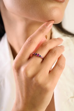 Minimalist Ruby & Sapphire Five Stone Stackable Band Ring in 14K White Gold