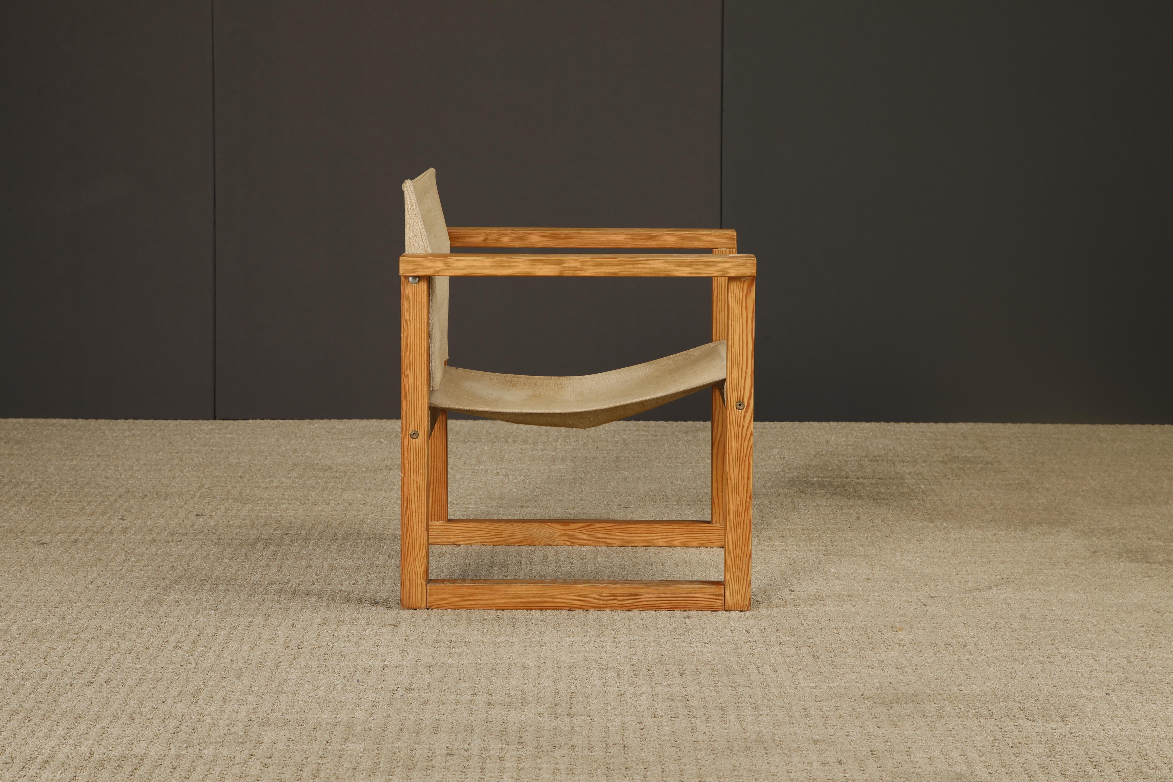 Minimalist Safari Sling Lounge Chair in Natural Canvas and Solid Wood, c 1970s For Sale 5