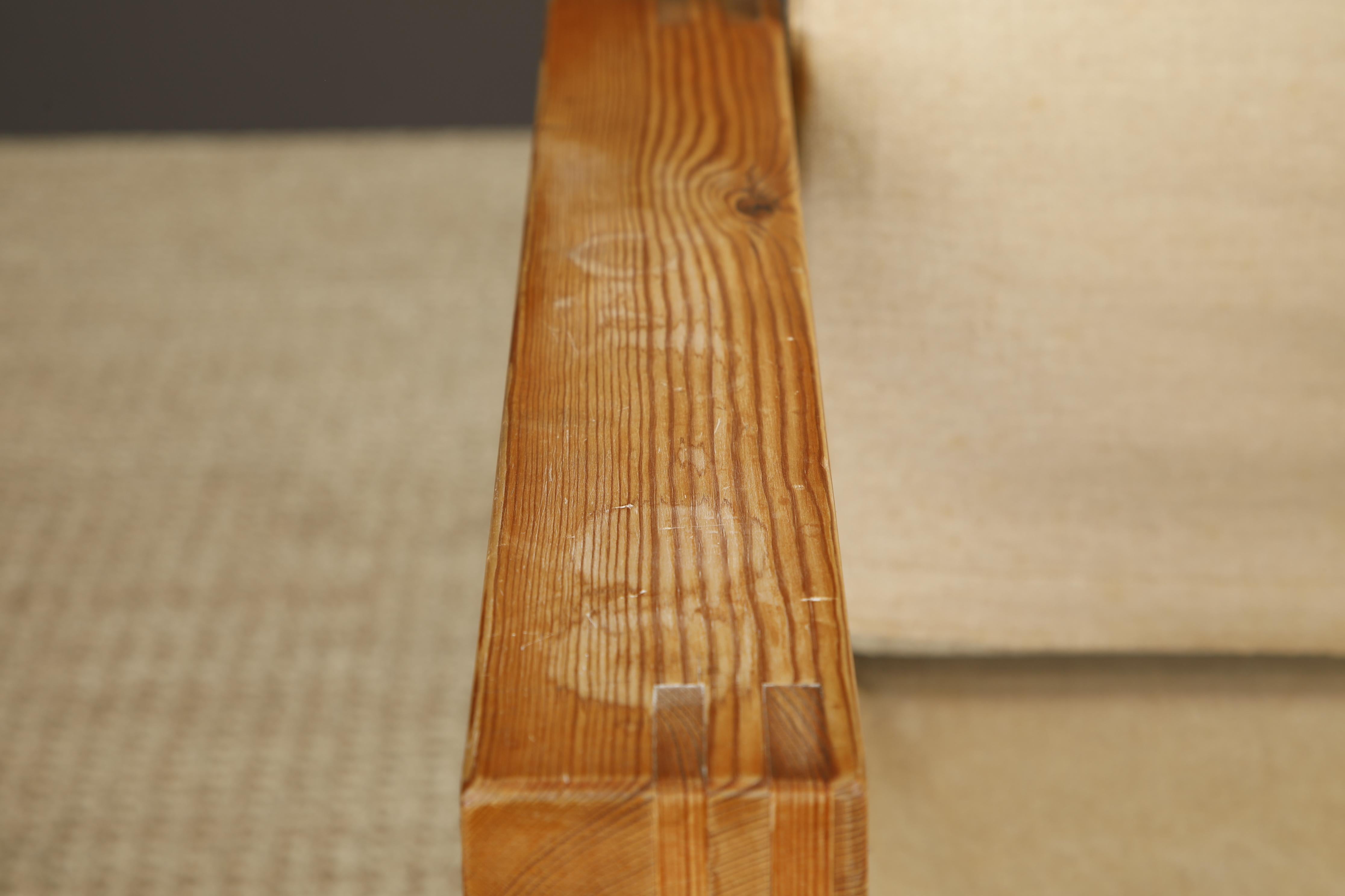 Late 20th Century Minimalist Safari Sling Lounge Chair in Natural Canvas and Solid Wood, c 1970s For Sale