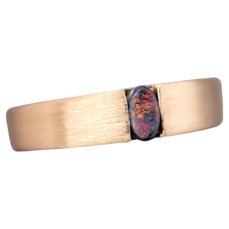 Minimalist Satin Finish Australian Black Opal Band 18K Yellow Gold