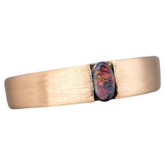 Minimalist Satin Finish Australian Black Opal Band 18K Yellow Gold