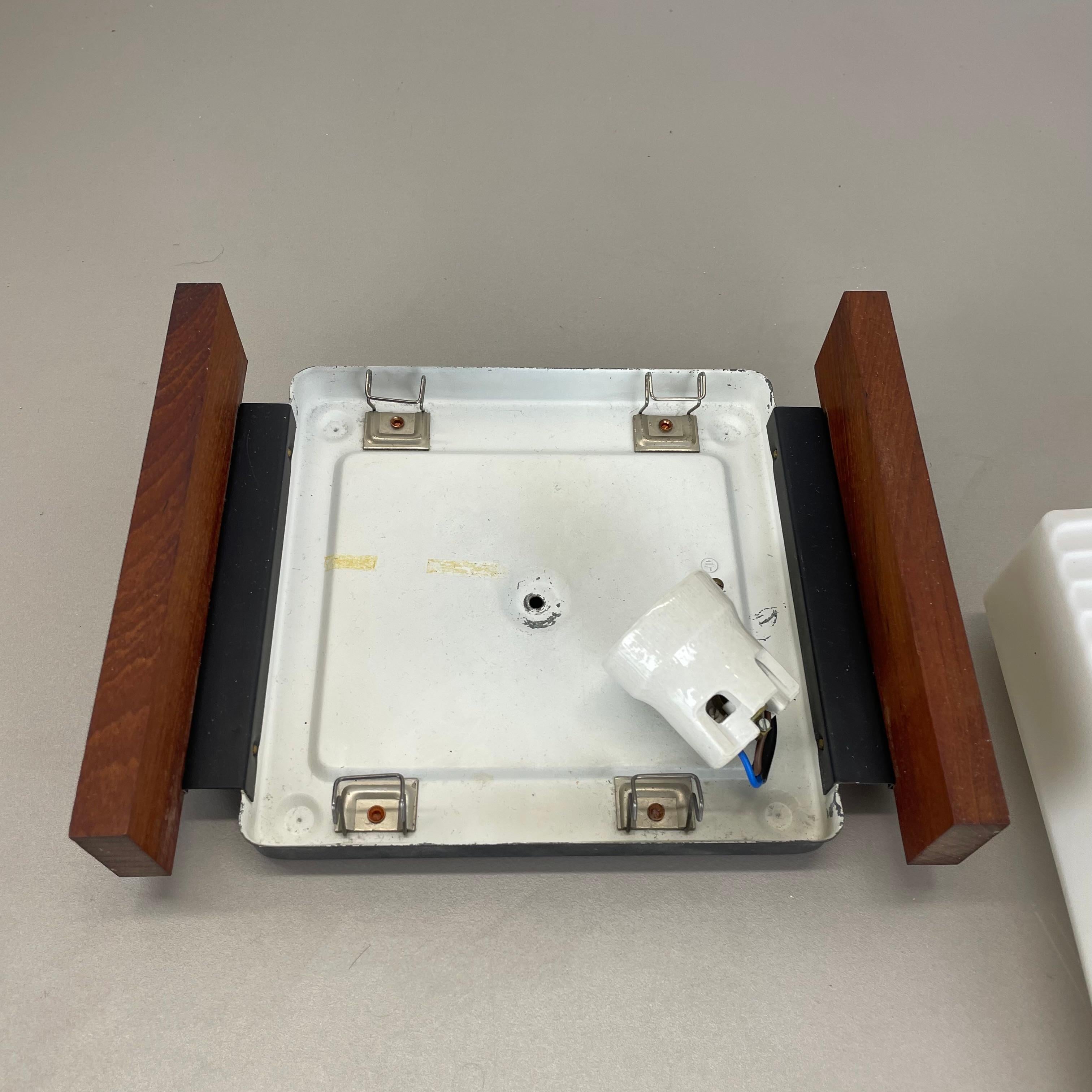 minimalist satin white glass and teak Wall Light by BEGA Lights, Germany 1960s For Sale 6