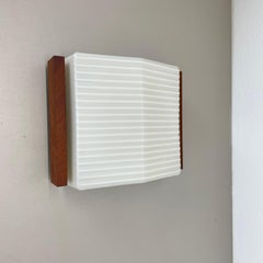 minimalist satin white glass and teak Wall Light by BEGA Lights, Germany 1960s