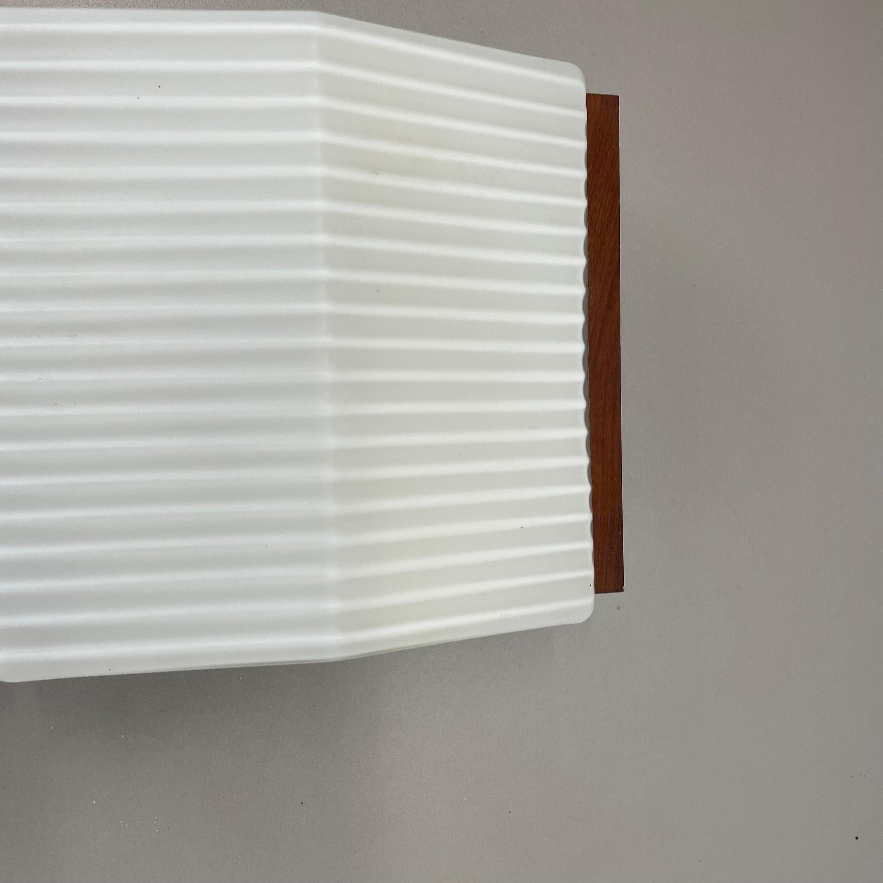 minimalist satin white glass and teak Wall Light by BEGA Lights, Germany 1960s For Sale 1