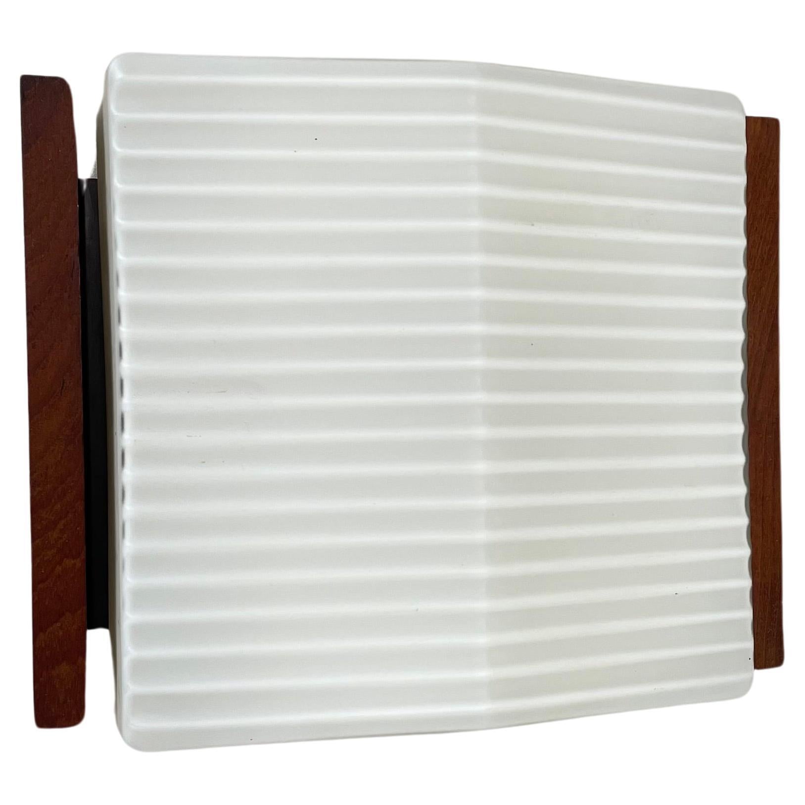 minimalistische Wandleuchte aus satiniertem weißem Glas und Teakholz von BEGA Lights, Deutschland 1960er Jahre