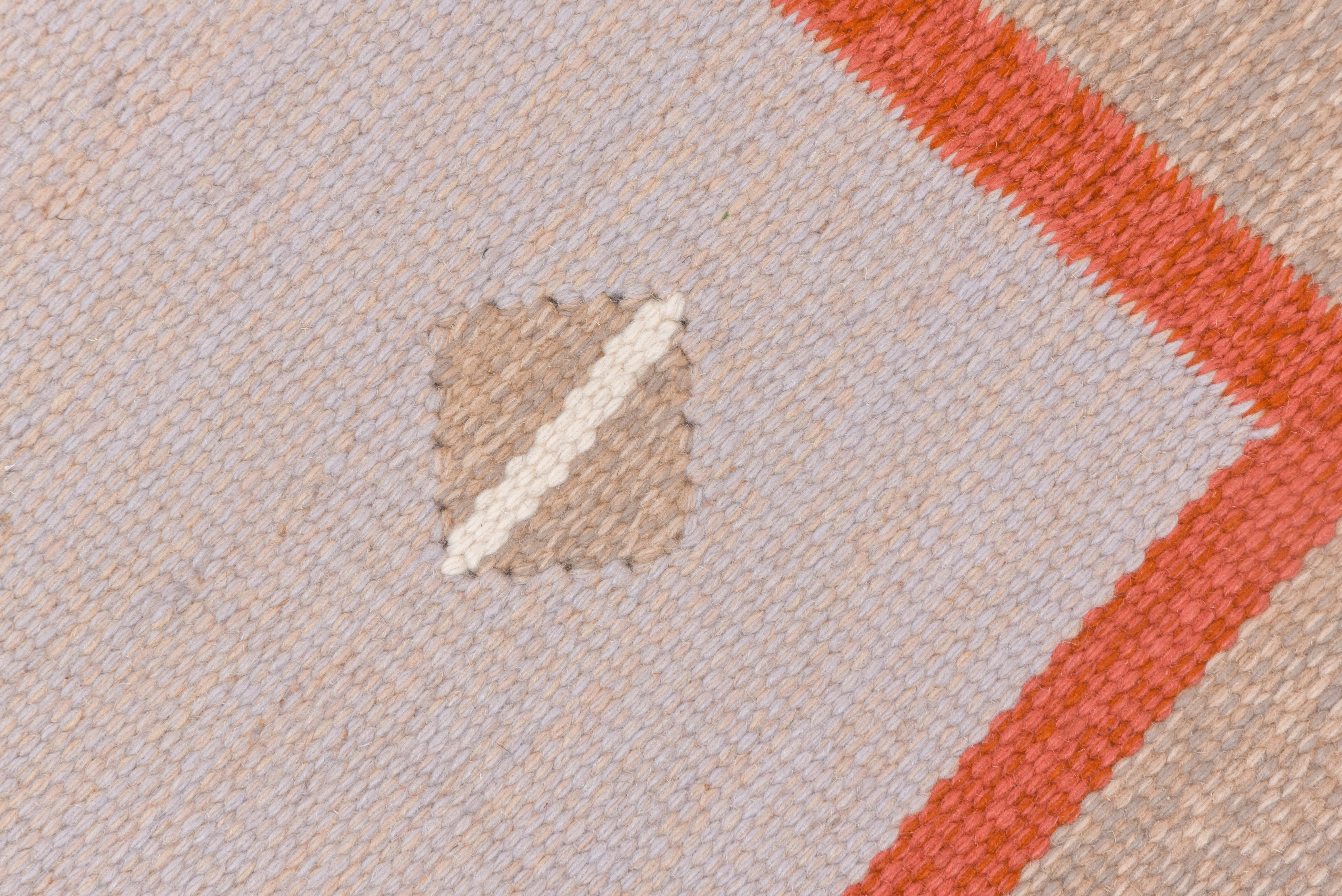 Wool Minimalist Scandinavian Rollaken Flatweave Rug, Pink Field, Orange Accents