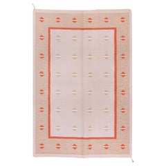 Minimalist Scandinavian Rollaken Flatweave Rug, Pink Field, Orange Accents