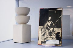 Minimalist sculptural candleholder with stacked geometric forms