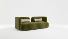 Minimalist Sculptural Compact Sofa with Rounded Feminine Silhouette in Velvet