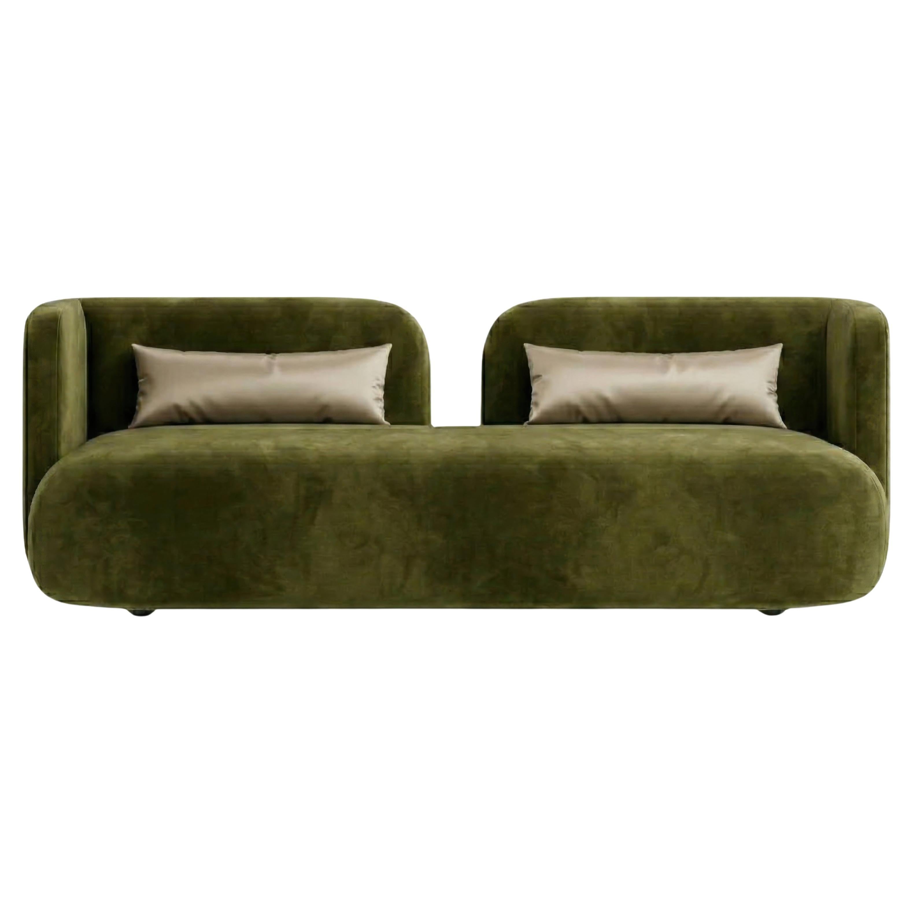 Minimalist Sculptural Compact Sofa with Rounded Feminine Silhouette in Velvet