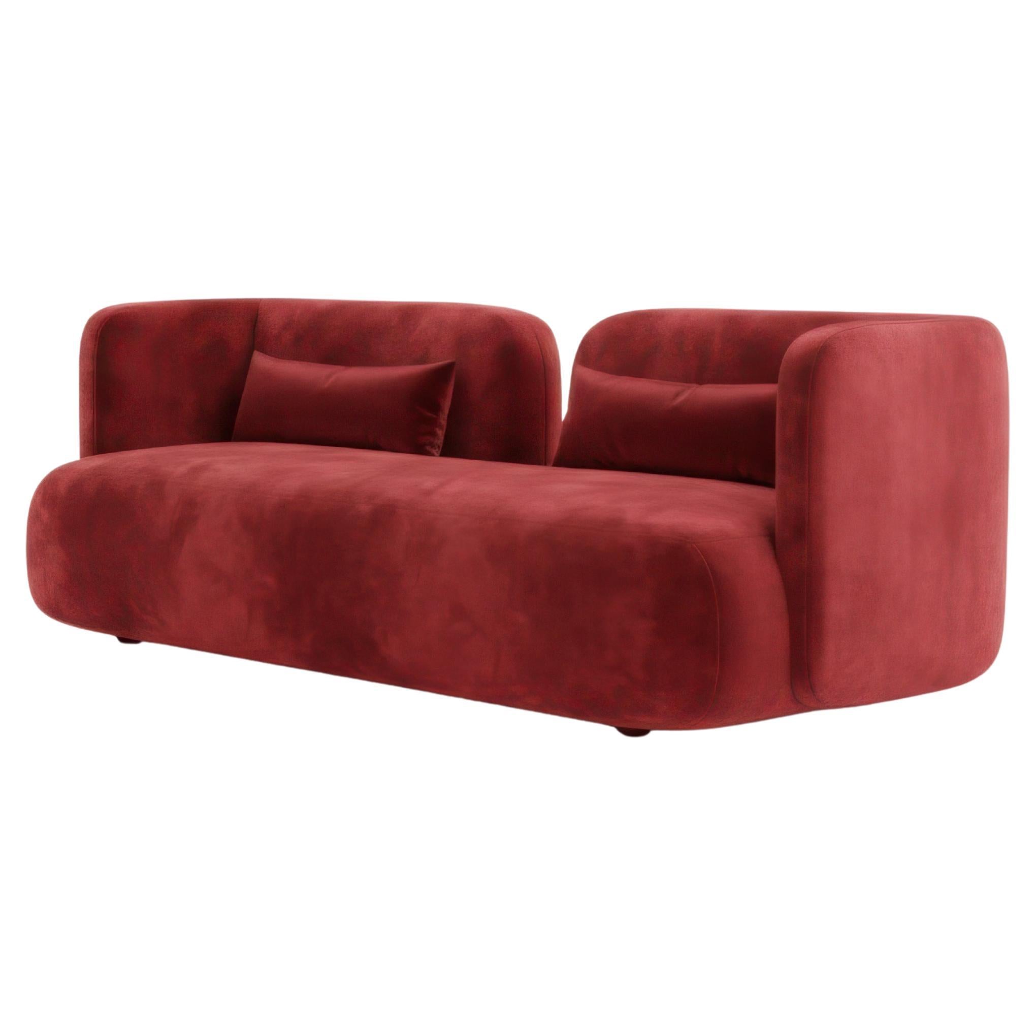 Minimalist Sculptural Compact Sofa with Rounded Feminine Silhouette in Velvet