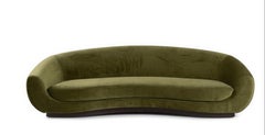 Minimalist Sculptural Curved Sofa in Olive Green Velvet