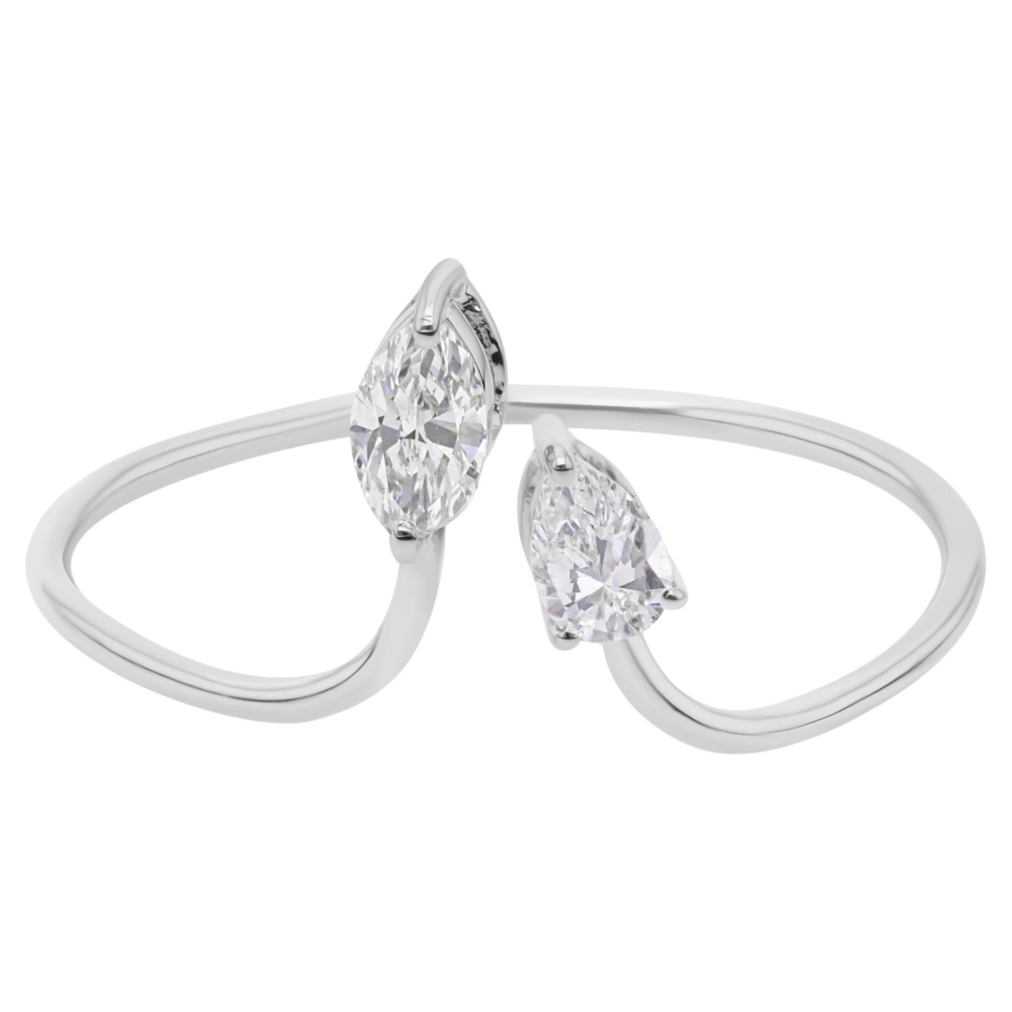 Minimalista SI Claridad HI Color Diamante Anillo Bypass Abierto Oro Blanco 18 Quilates