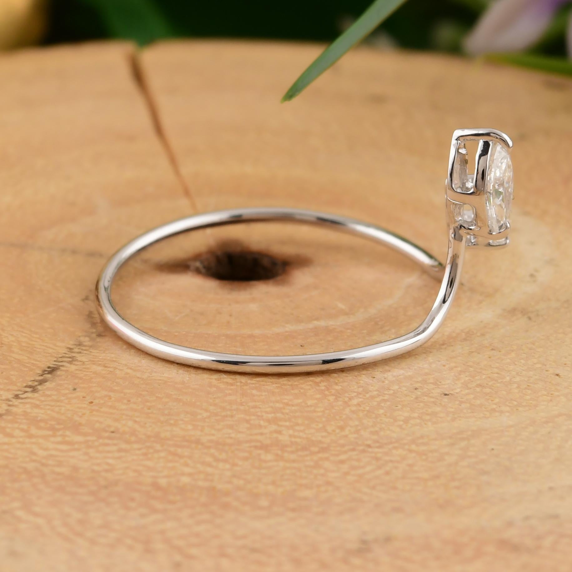 For Sale:  Minimalist SI Clarity HI Color Genuine Diamond Ring 14k Solid White Gold 7