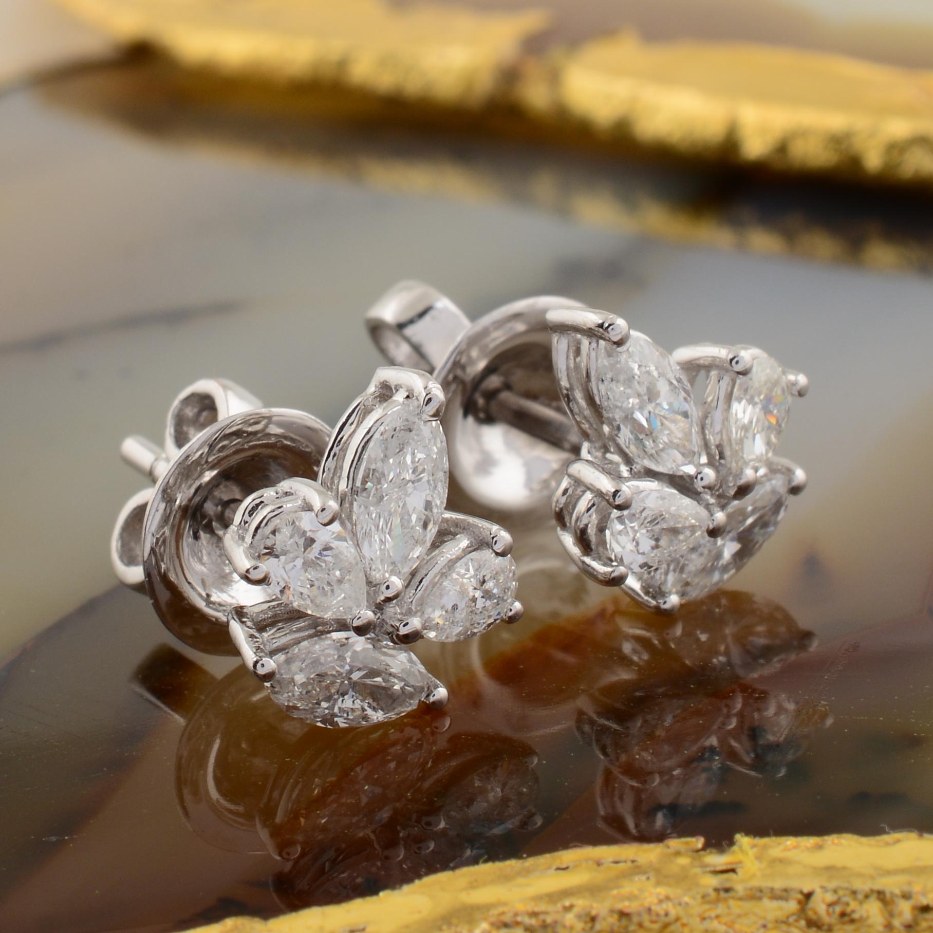 Minimalistische SI/H 1.05Ct Feine Diamant Ohrstecker 18k Massiv Weißgold Schmuck Damen im Angebot