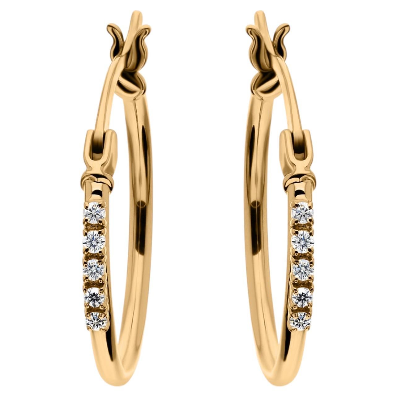 Pendientes de aro minimalistas de oro amarillo de 18k con diamante natural SI/H
