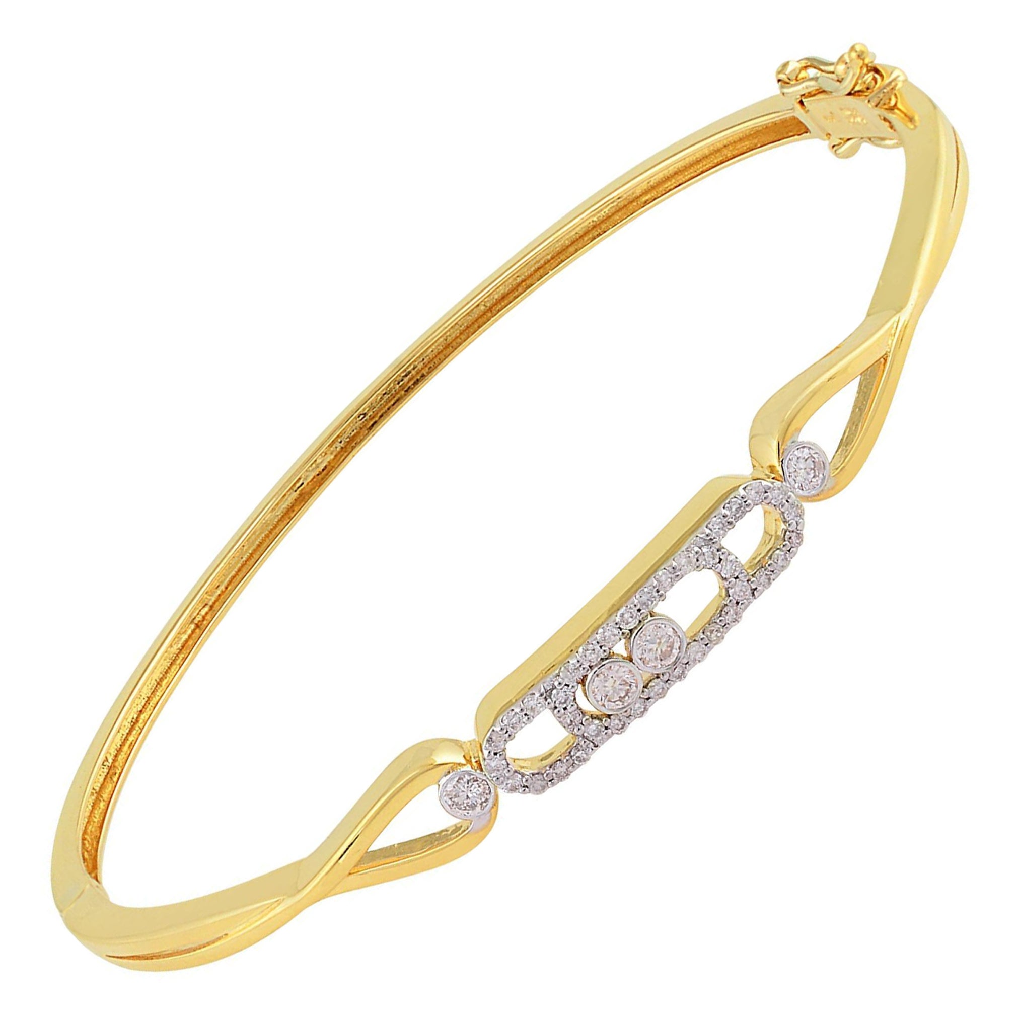 Minimalist SI/H Natural Pave Diamond Bangle Bracelet 14 Karat Yellow Gold