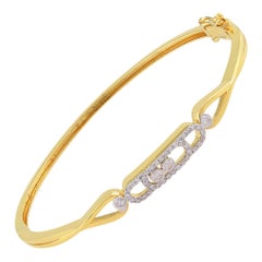 Minimalist SI/H Natural Pave Diamond Bangle Bracelet 18 Karat Yellow Gold