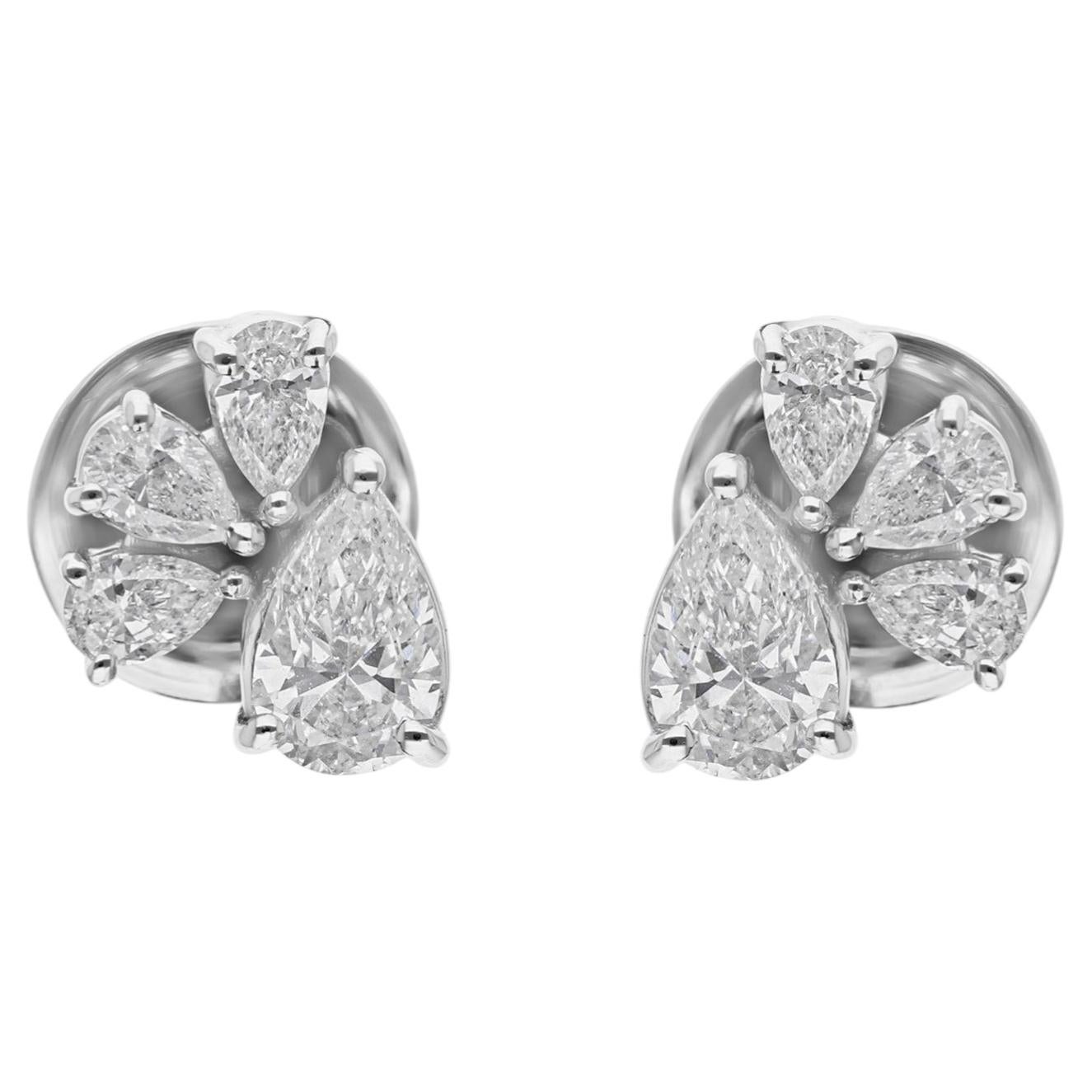 0.79 Ct Minimalist SI/H Pear Cut Diamond Stud Earrings 14k White Gold Jewelry