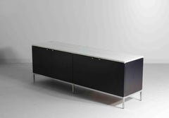 Minimalist sideboard by Florence Knoll in black wood and white marble, 1970
