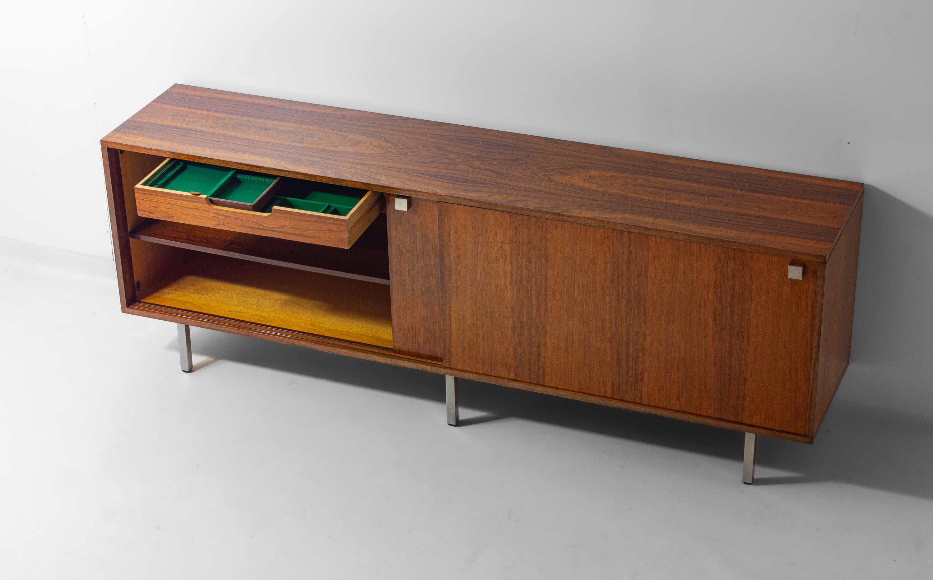 Minimalist sideboard in teak and chrome by Alfred Hendrickx, 1960s For Sale 3