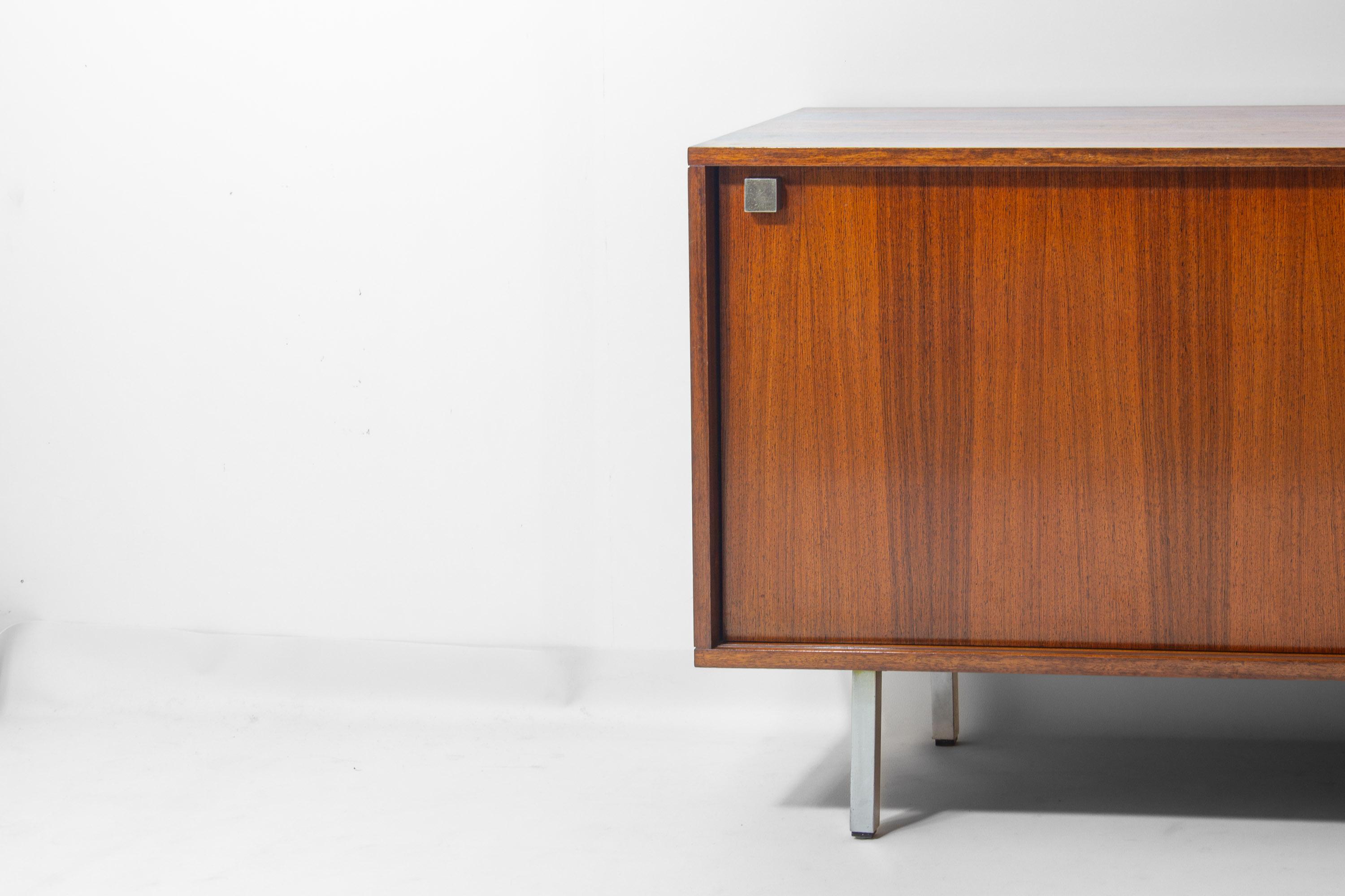 Mid-Century Modern Minimalist sideboard in teak and chrome by Alfred Hendrickx, 1960s For Sale