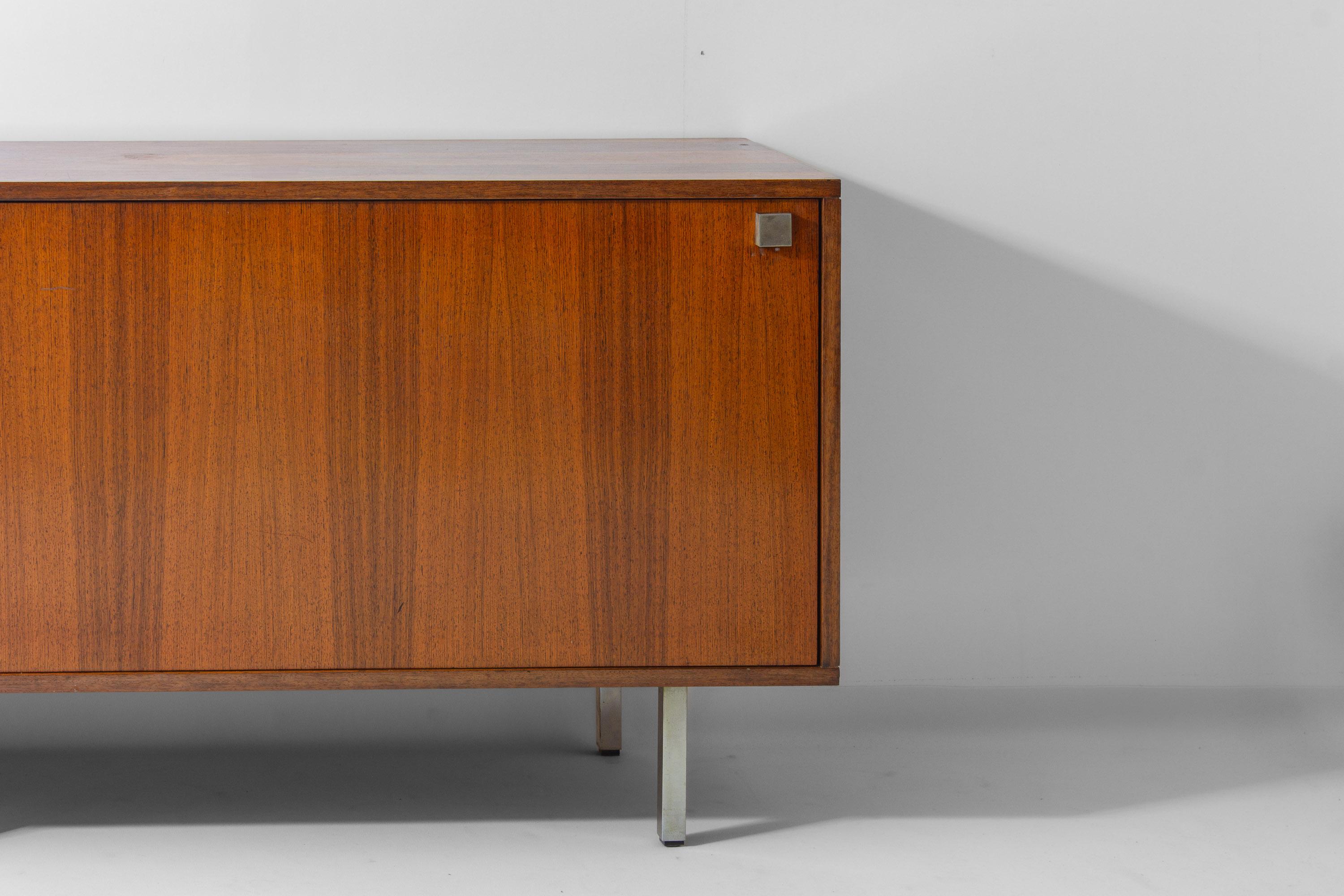 Belgian Minimalist sideboard in teak and chrome by Alfred Hendrickx, 1960s For Sale