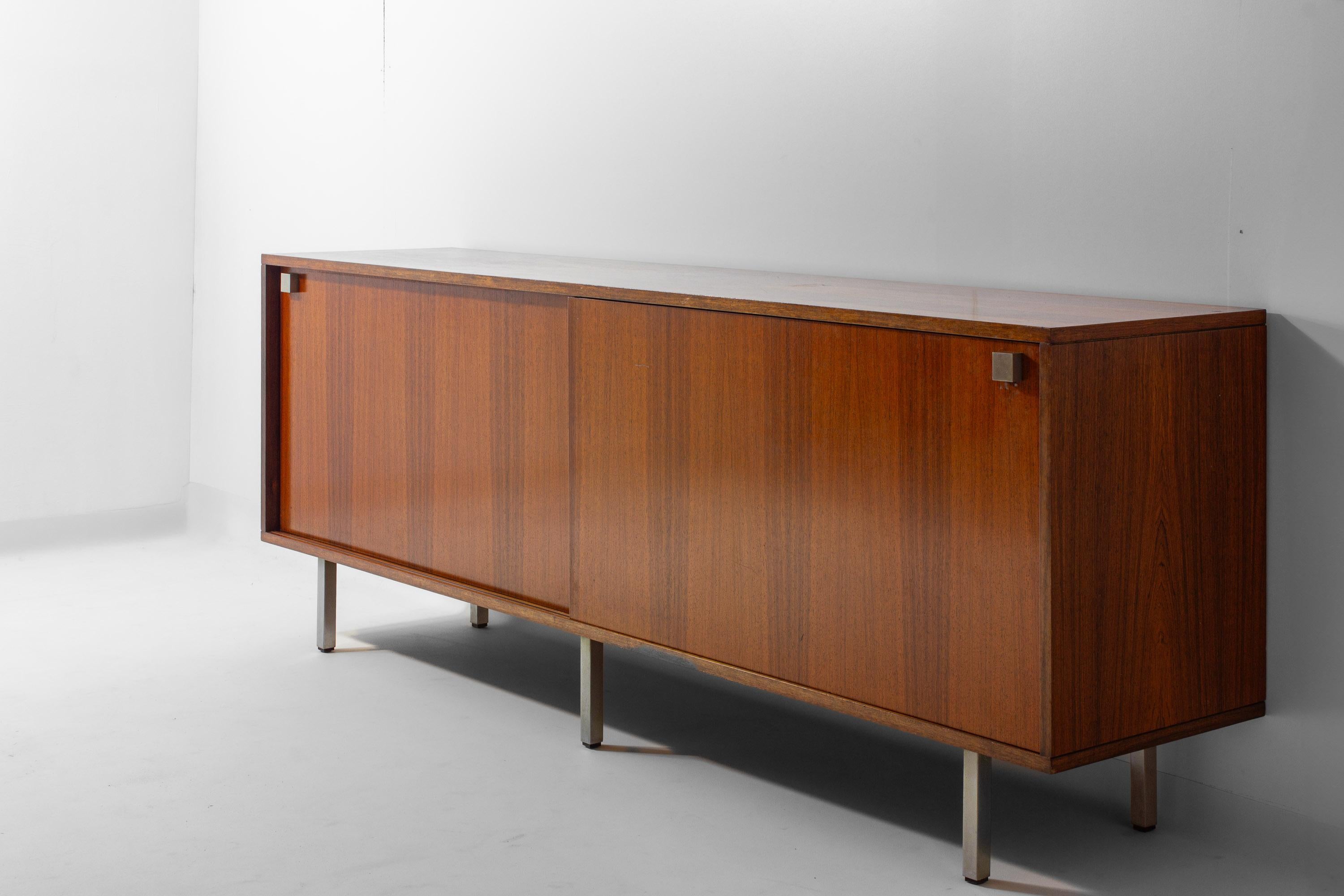 Minimalist sideboard in teak and chrome by Alfred Hendrickx, 1960s For Sale 1