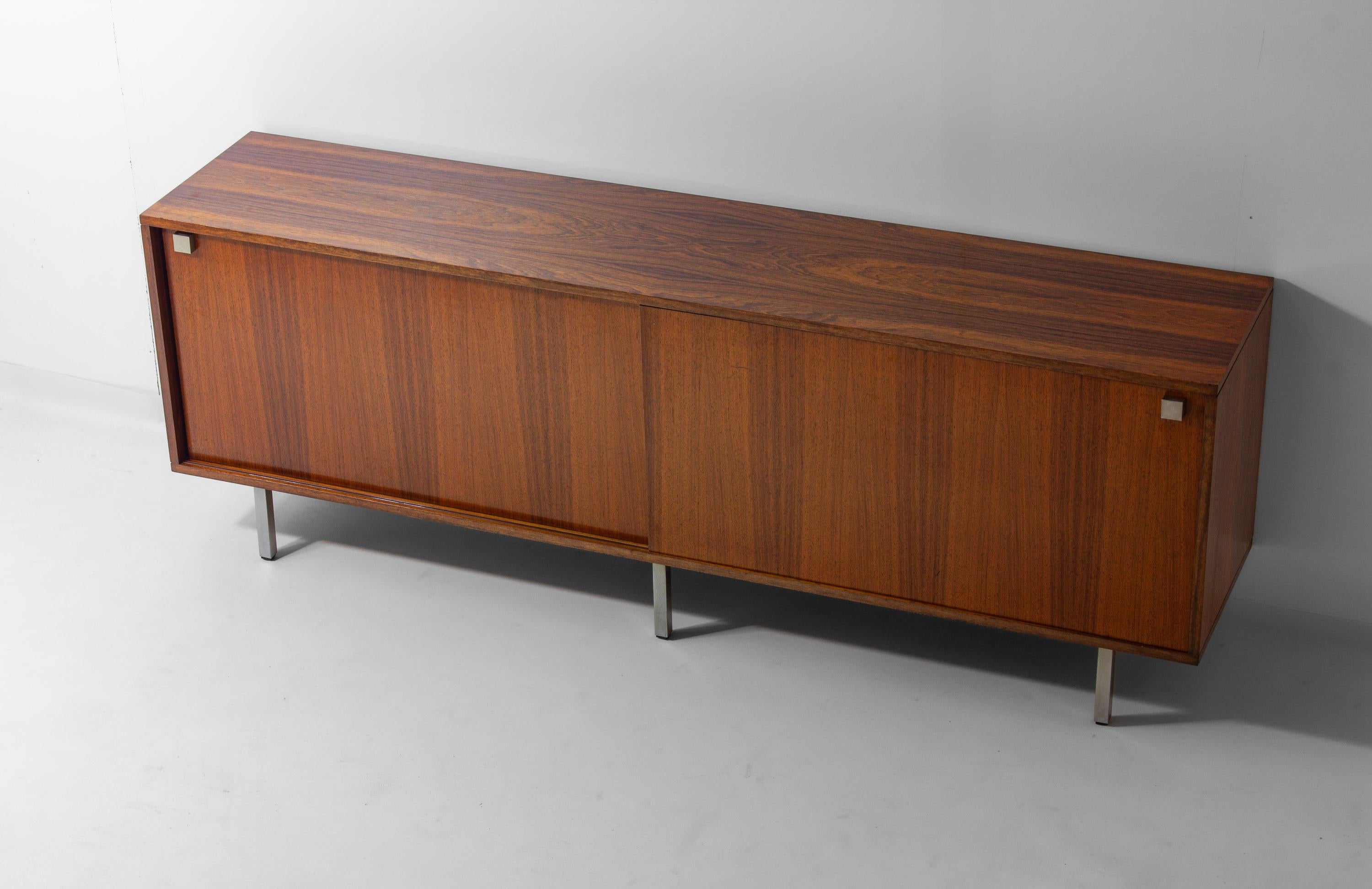 Minimalist sideboard in teak and chrome by Alfred Hendrickx, 1960s For Sale 2