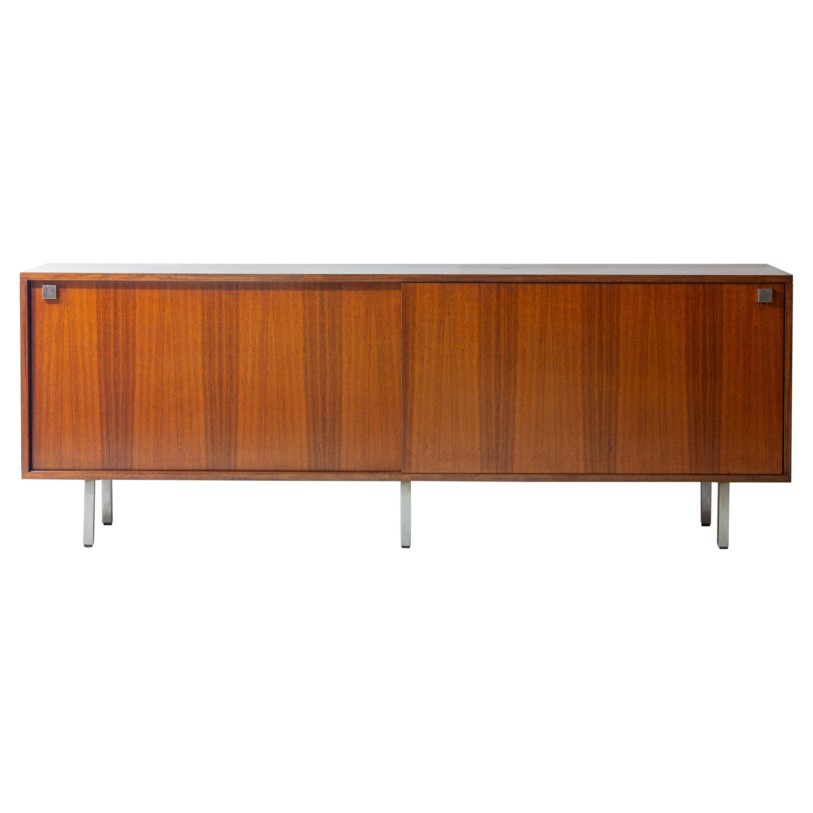 Minimalist sideboard in teak and chrome by Alfred Hendrickx, 1960s For Sale