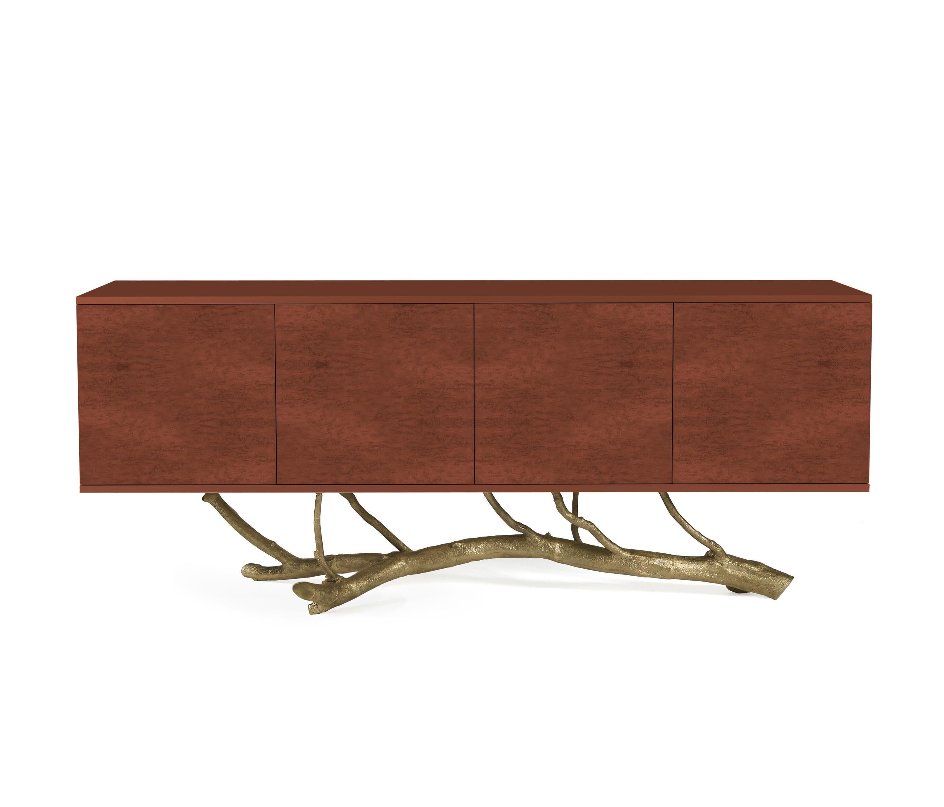 Minimalist Sideboard Standing on Cast Brass Base For Sale 5