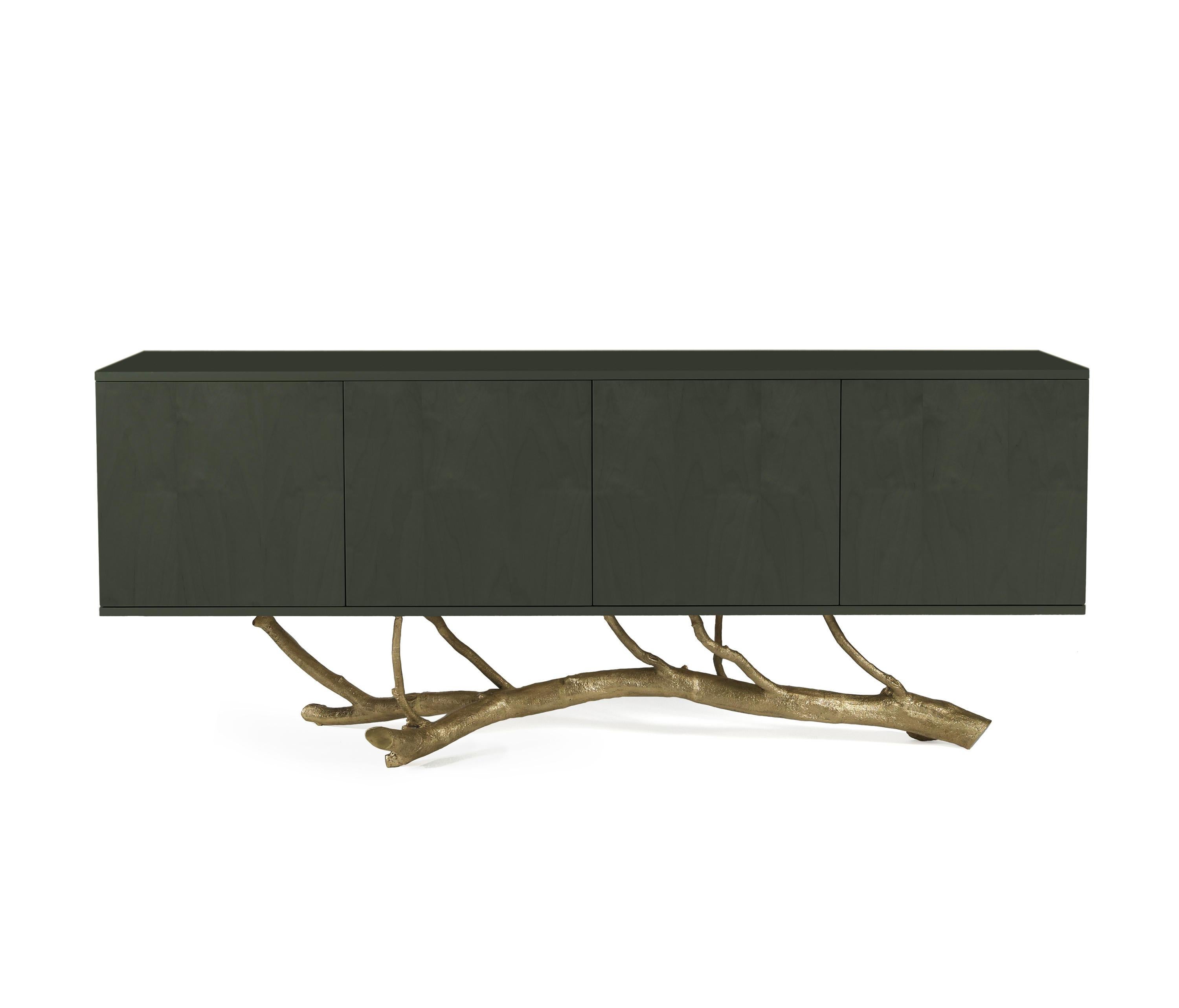 Minimalist Sideboard Standing on Cast Brass Base For Sale 6