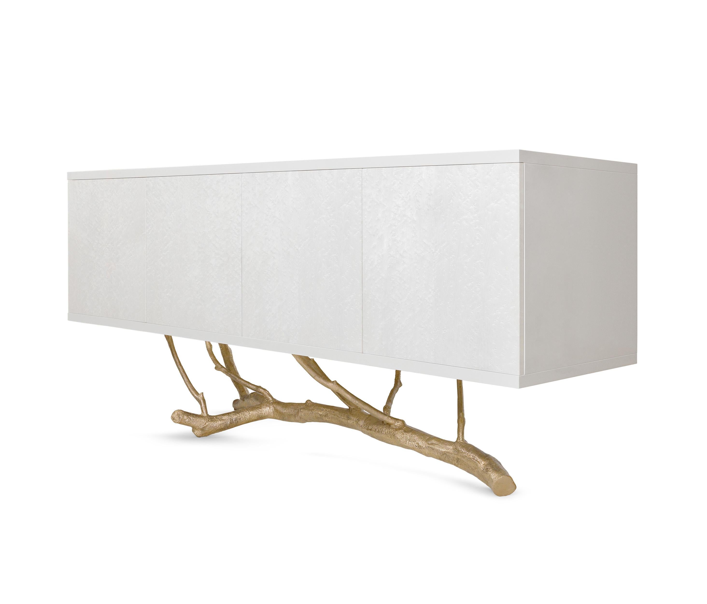 Modern Minimalist Sideboard Standing on Cast Brass Base For Sale
