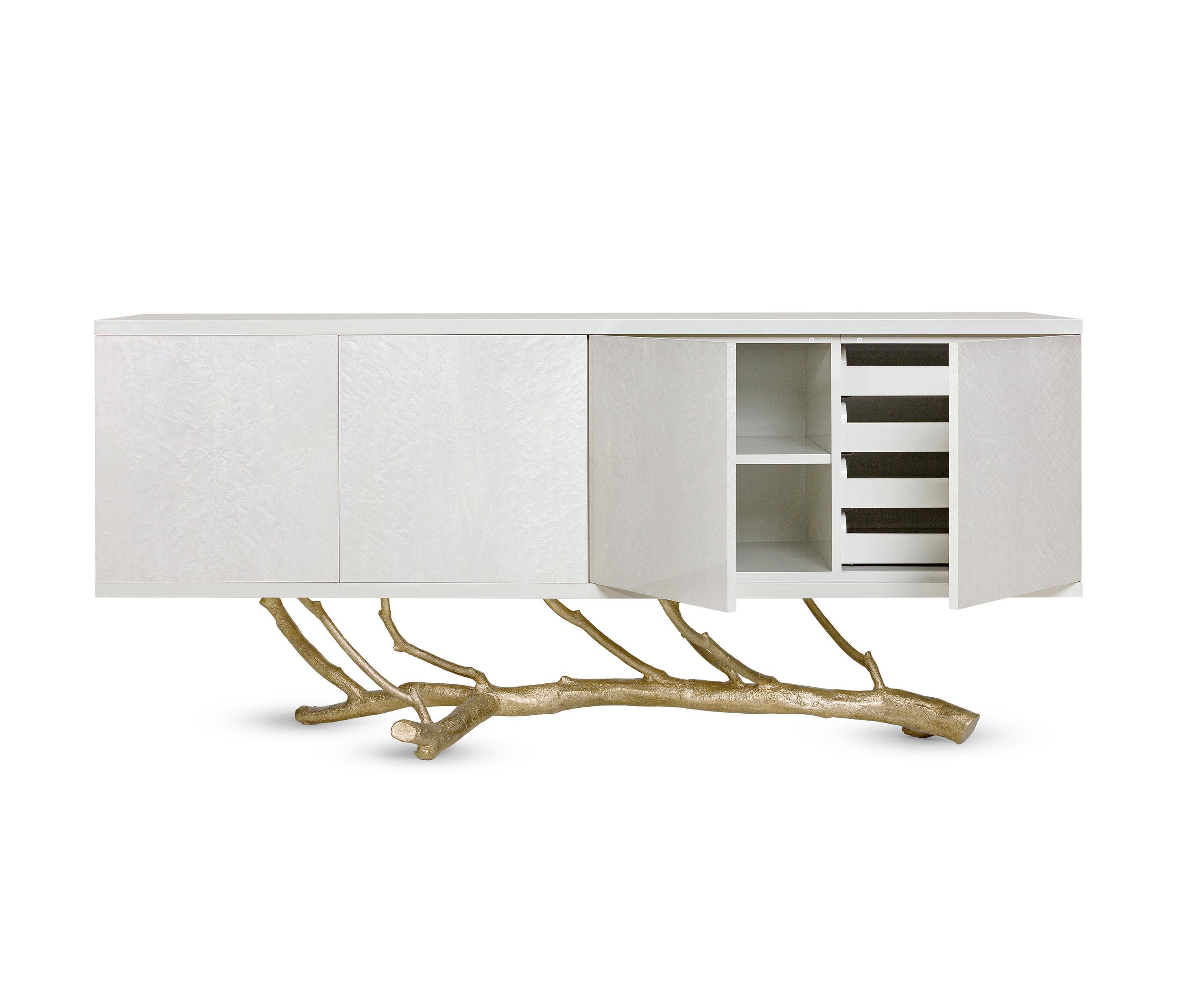 Portuguese Minimalist Sideboard Standing on Cast Brass Base For Sale