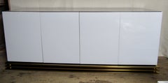 Minimalist Sideboard White Lucite Triple Band Brass Base, circa 1970