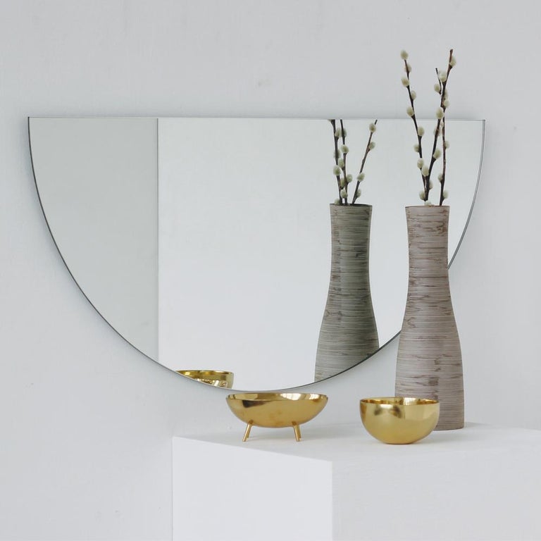 Contemporary Luna Half-Moon Semi-circular Minimalist Frameless Mirror, Customisable, Medium For Sale