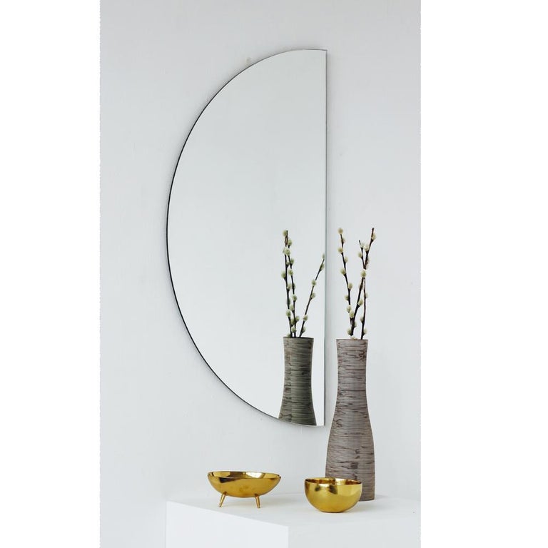 Luna Half-Moon Semi-circular Minimalist Frameless Mirror, Customisable, Medium For Sale 1