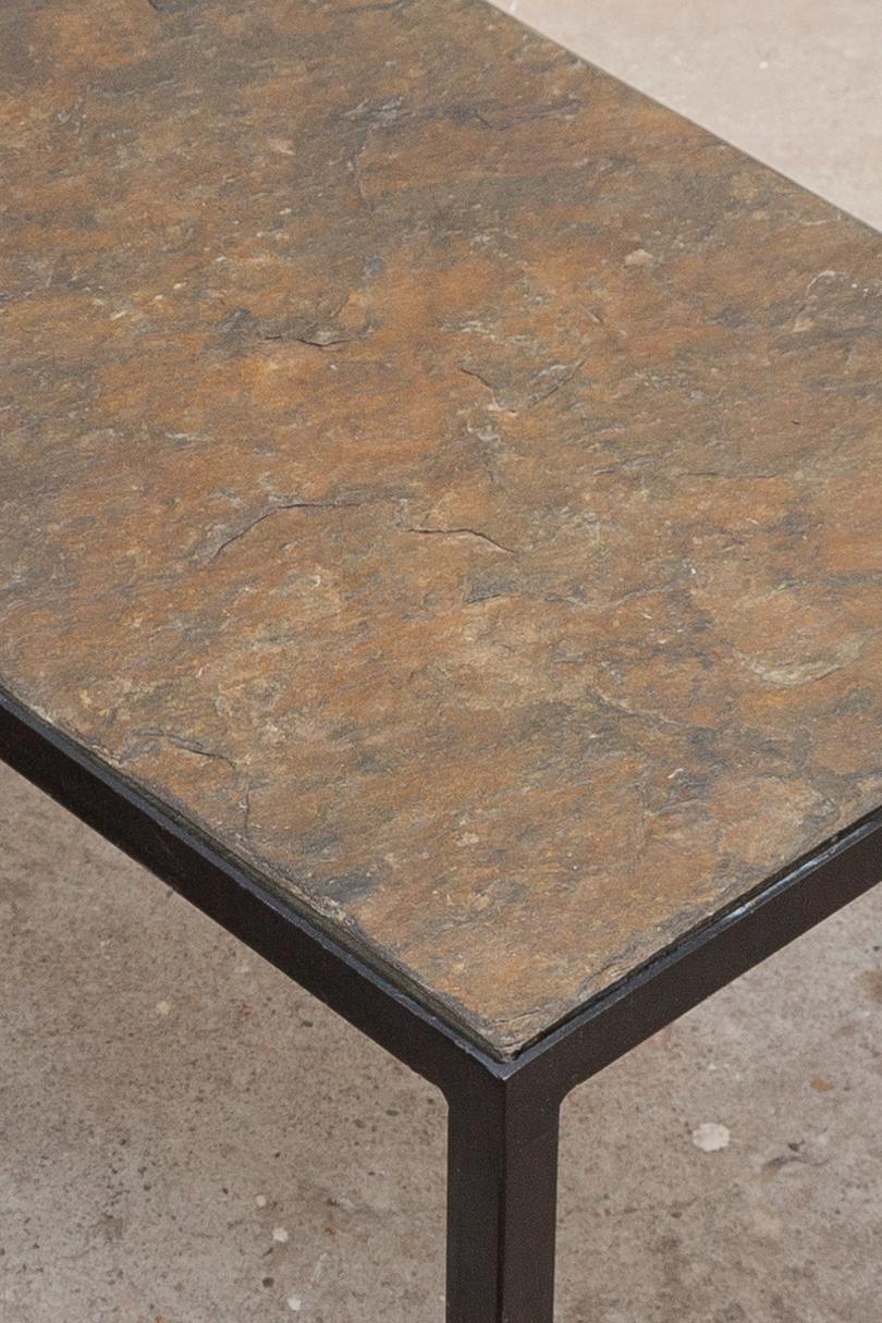 Hand-Crafted Minimalist Slate Stone and Metal Nesting Tables For Sale