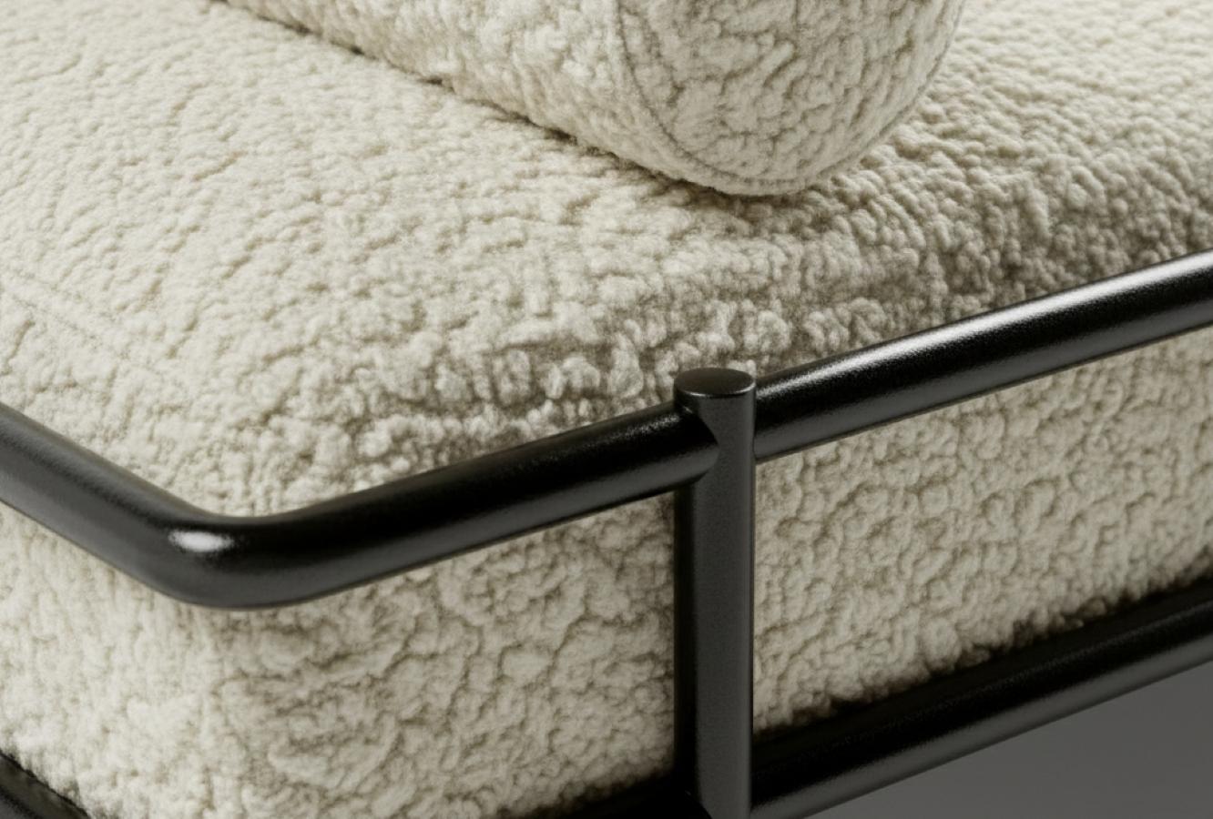 Portugais Lit de jour minimaliste et épuré en métal avec accents en cuir tabac-Mondo Design en vente