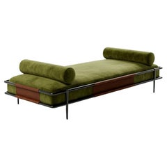 Minimalist Sleek Daybed In Metal Frame w/ Tobacco Leather Accents-Mondo Design