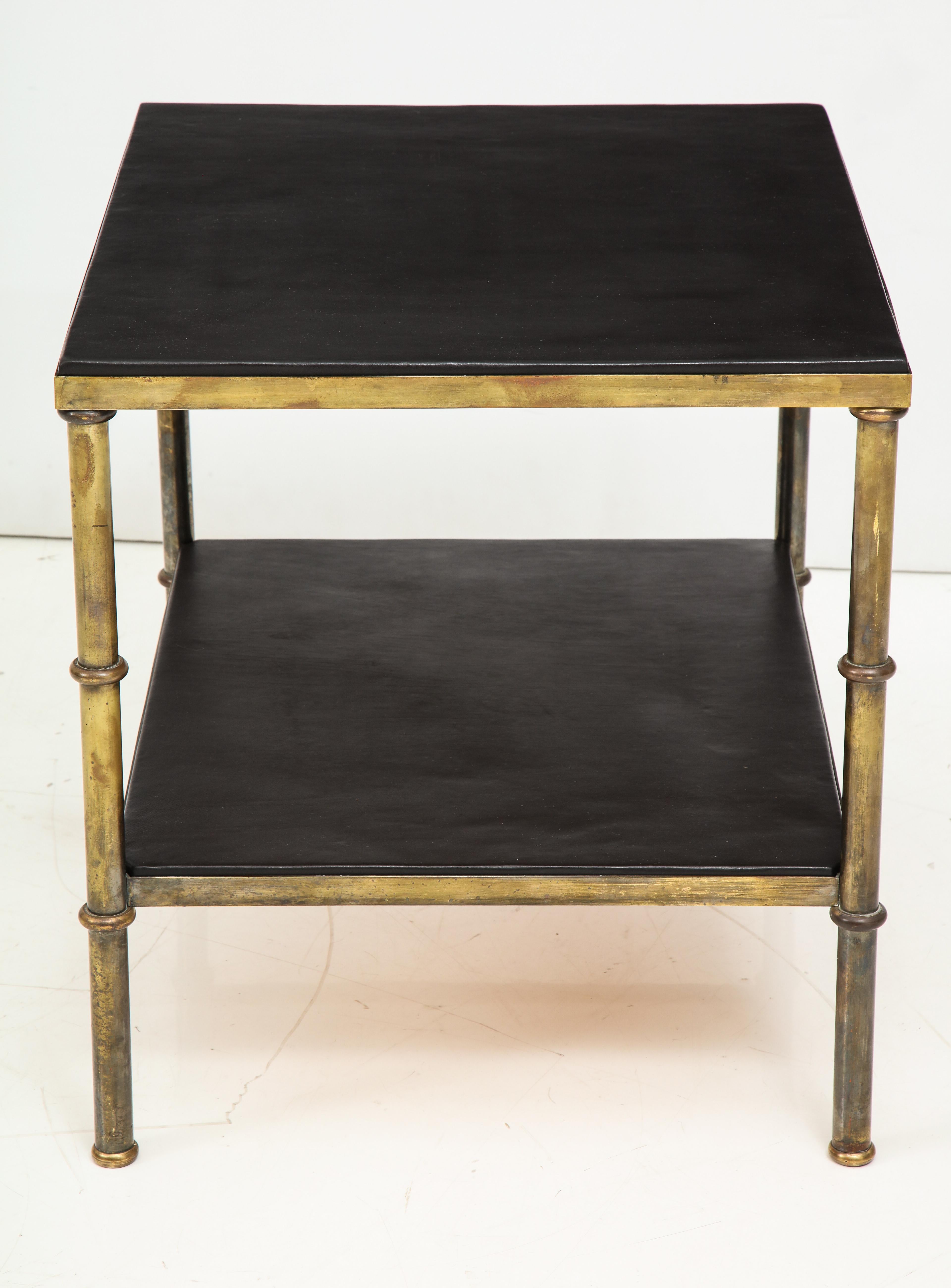 French Minimalist Solid Bronze and Leather Occasional Table, France, 1940s