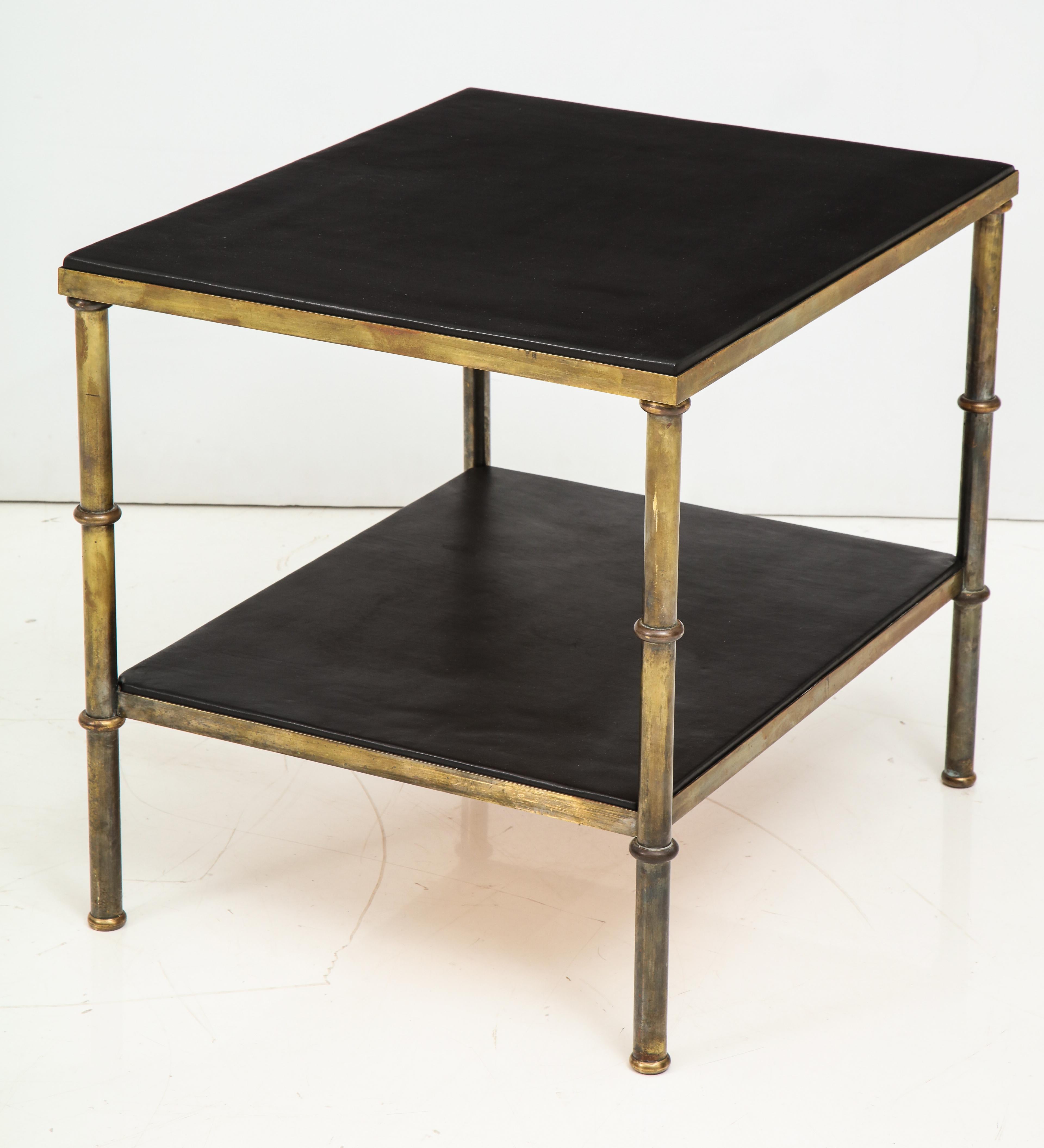 Patinated Minimalist Solid Bronze and Leather Occasional Table, France, 1940s