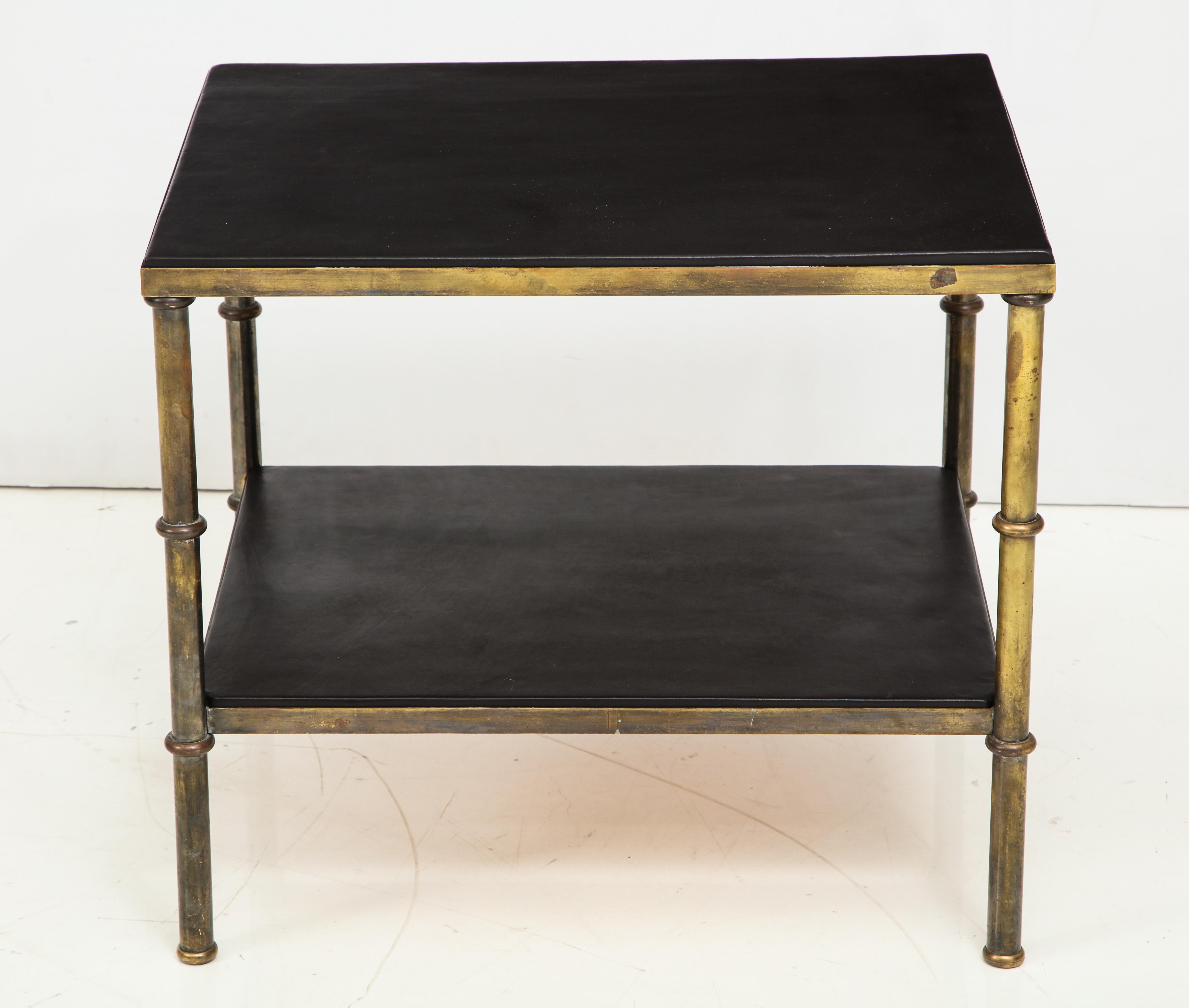 Minimalist Solid Bronze and Leather Occasional Table, France, 1940s In Good Condition In New York, NY
