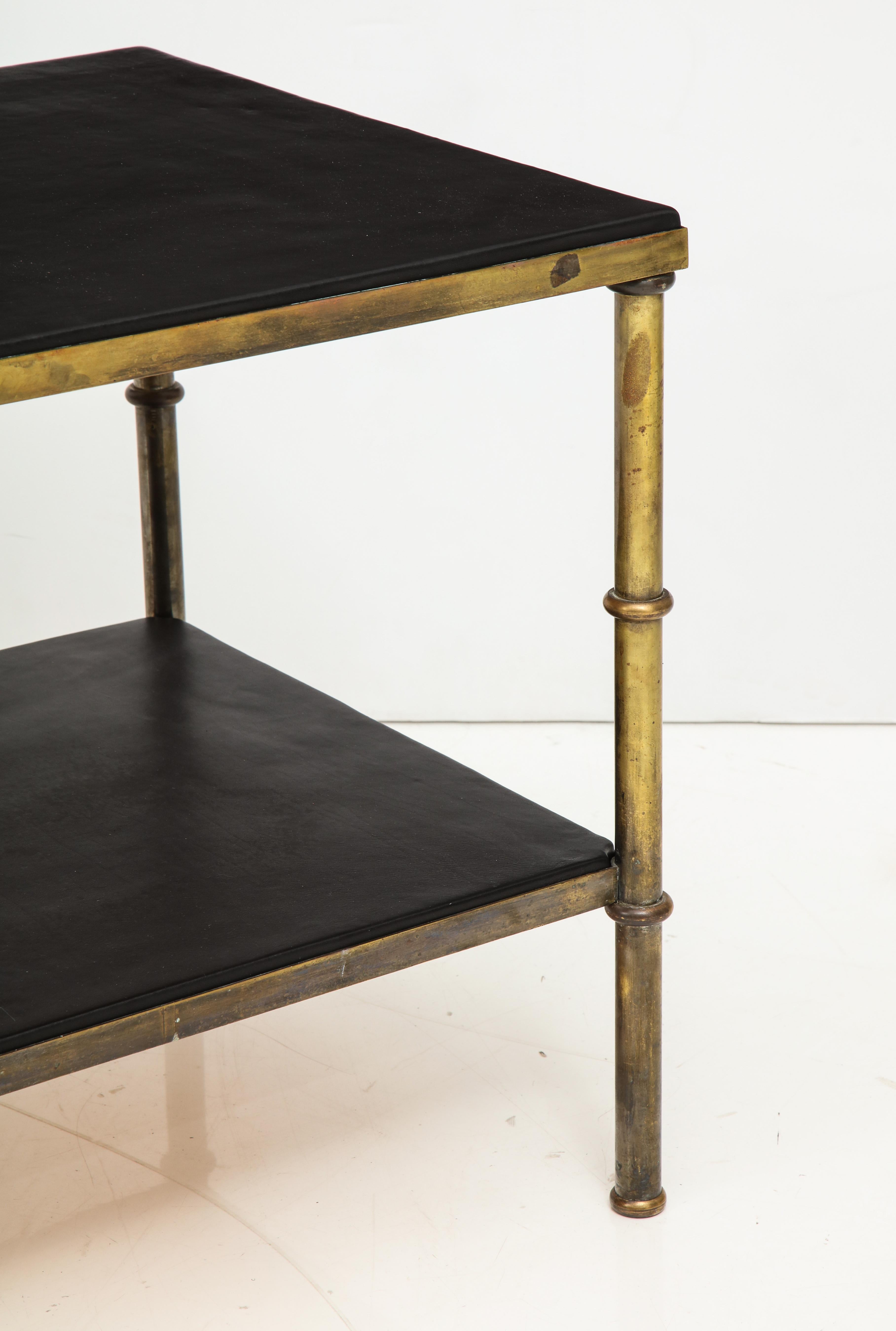Mid-20th Century Minimalist Solid Bronze and Leather Occasional Table, France, 1940s