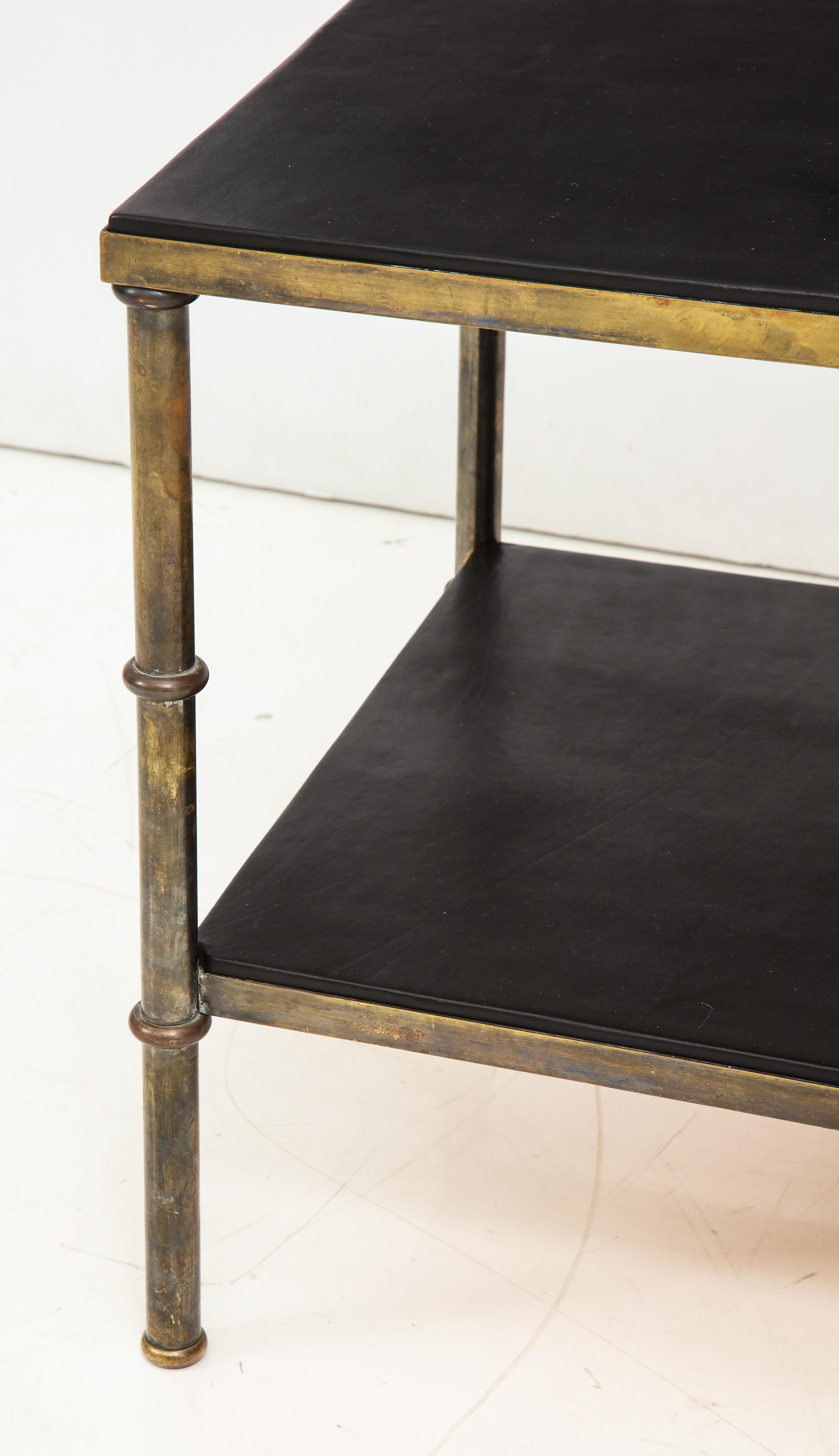 Minimalist Solid Bronze and Leather Occasional Table, France, 1940s 2