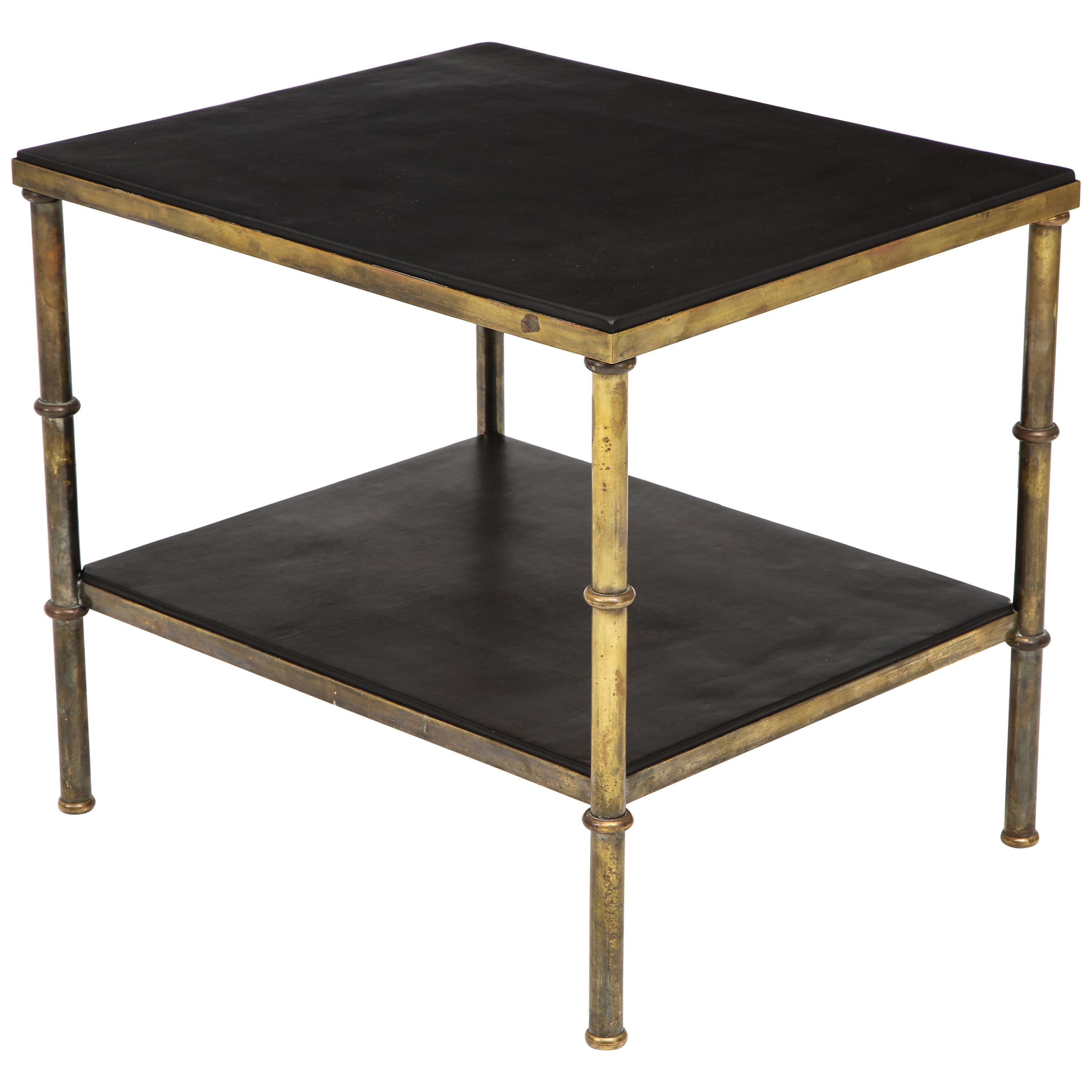 Minimalist Solid Bronze and Leather Occasional Table, France, 1940s