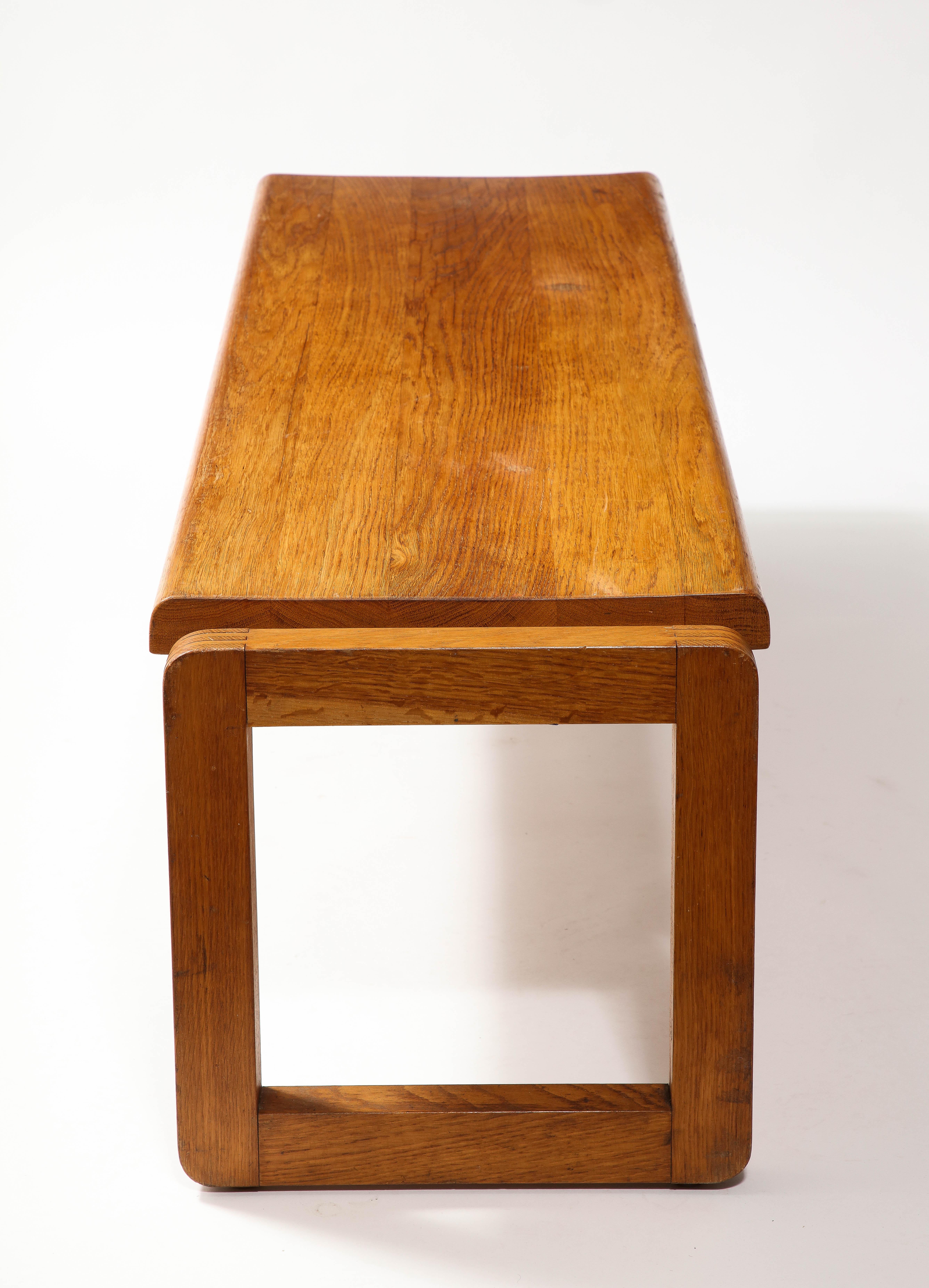 Late 20th Century Minimalist Solid Oak Bench in style of Guillerme & Chambron  - Netherlands 1970s For Sale